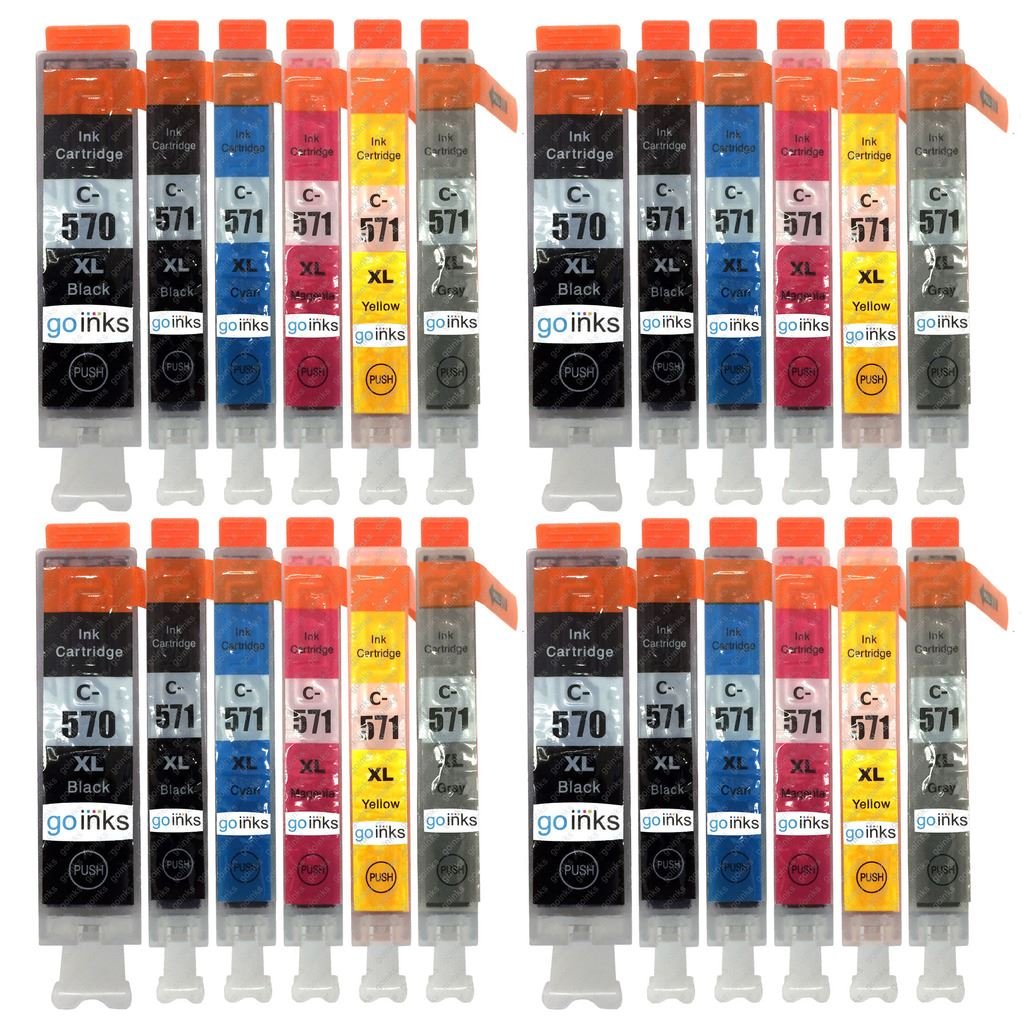 Go InksCompatible to replace PGI-570 & CLI-571-4 Sets of 6 XL Ink Cartridge for use with Canon PIXMA Printers (24 Inks) - Black, Cyan, Magenta, Yellow, Grey