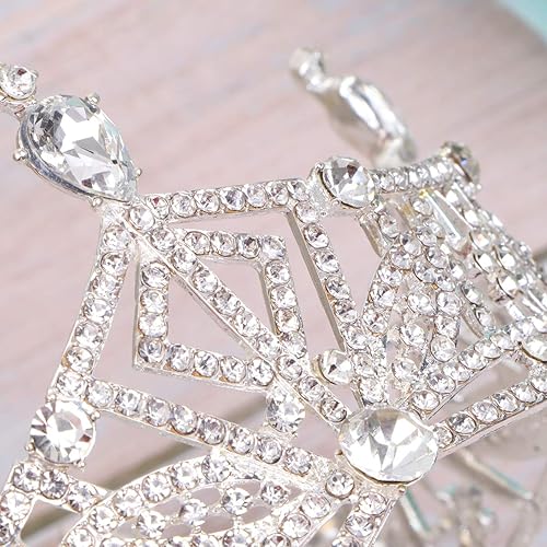 Miniatura 5 de Corona de boda redonda retro grande con decoración de diamantes de imitación para novia, mujer, dama (como se muestra)