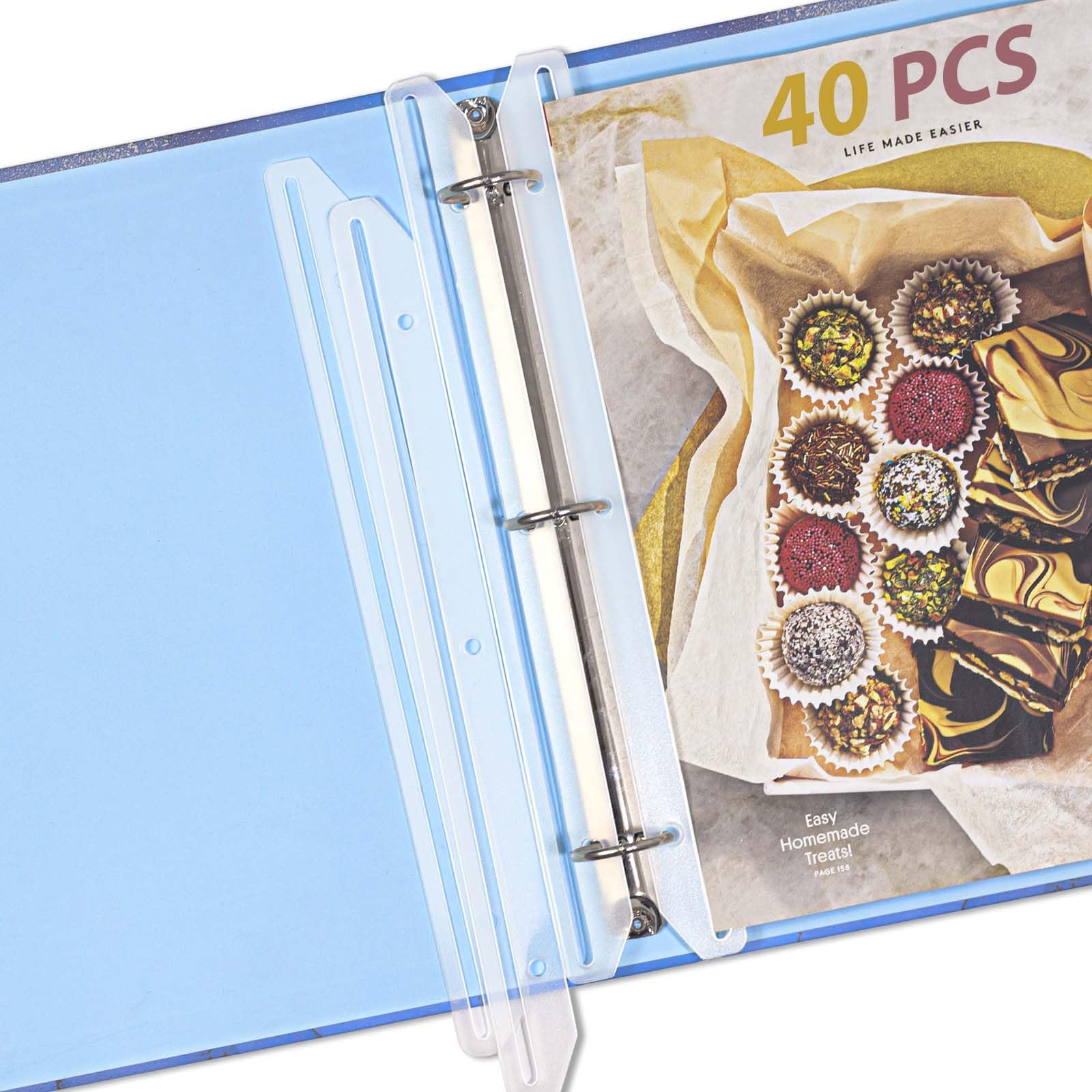 tutata 40Pcs 3 Hole Punched Magazine Holders, Magazine Organizer, 3 Ring Binder Insert Strips, Translucent White