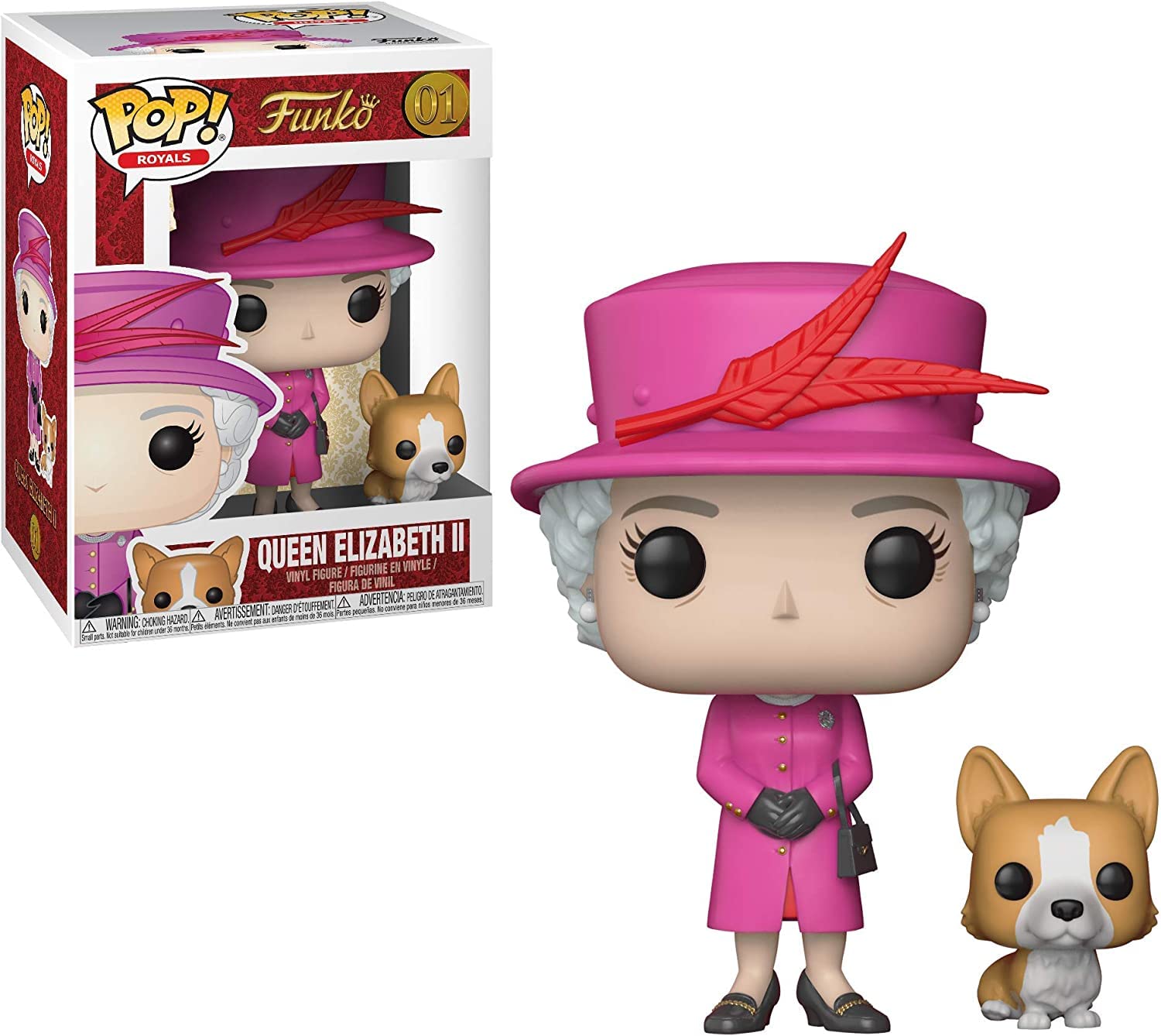 Queen Elizabeth II Souvenirs, Commemoration British and Her Corgi Figurine Cute Figure Doll & Dog Action Figures Collectible Model Toy for Thanksgiving Christmas Birthday Gift, Pink