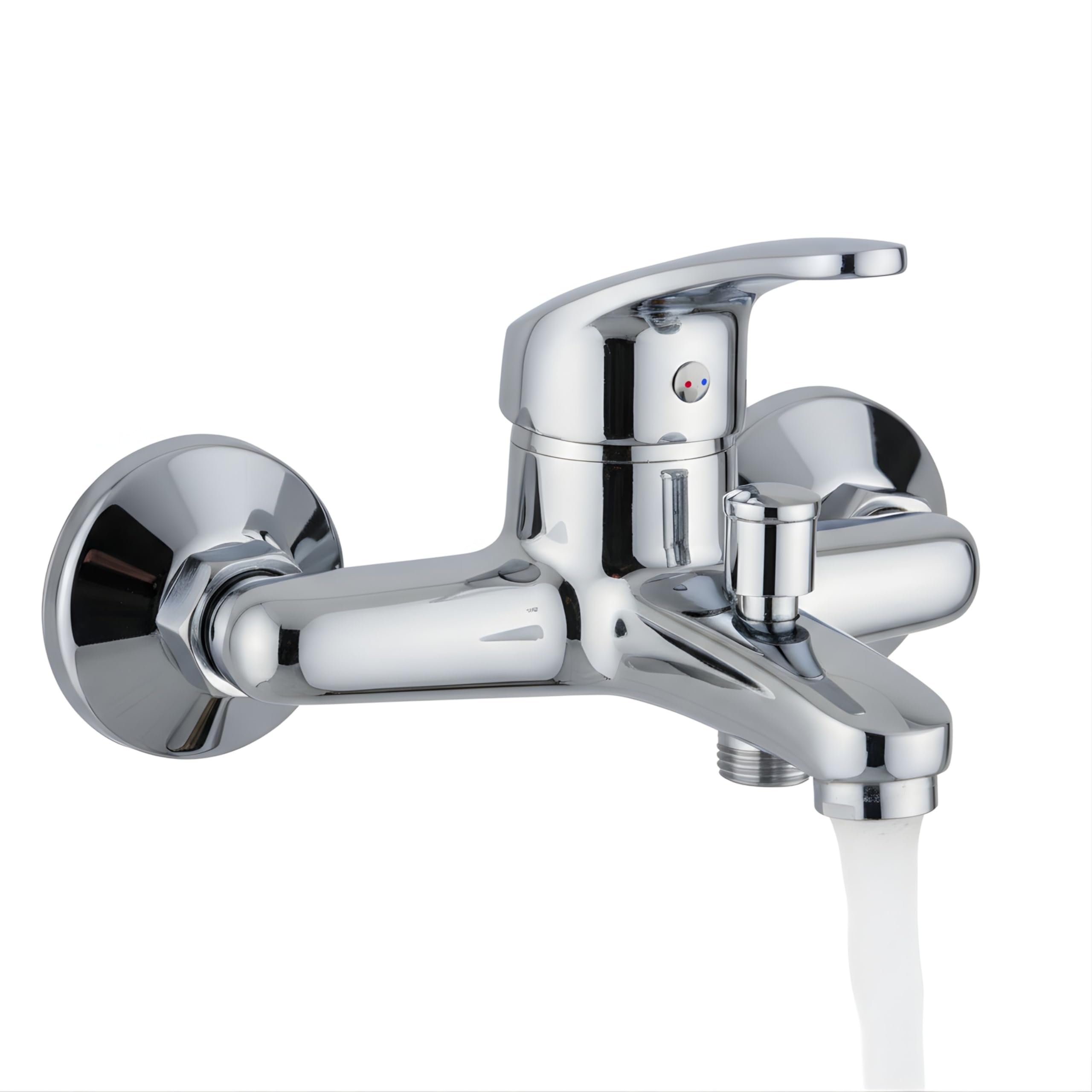 Yasta Miscelatore Vasca da Bagno Monocomando Esterno a Muro, Rubinetto con Deviatore per Doccia, Finitura Cromata Lucida, Design Moderno, Attacchi Standard Universali, Kit Montaggio Incluso