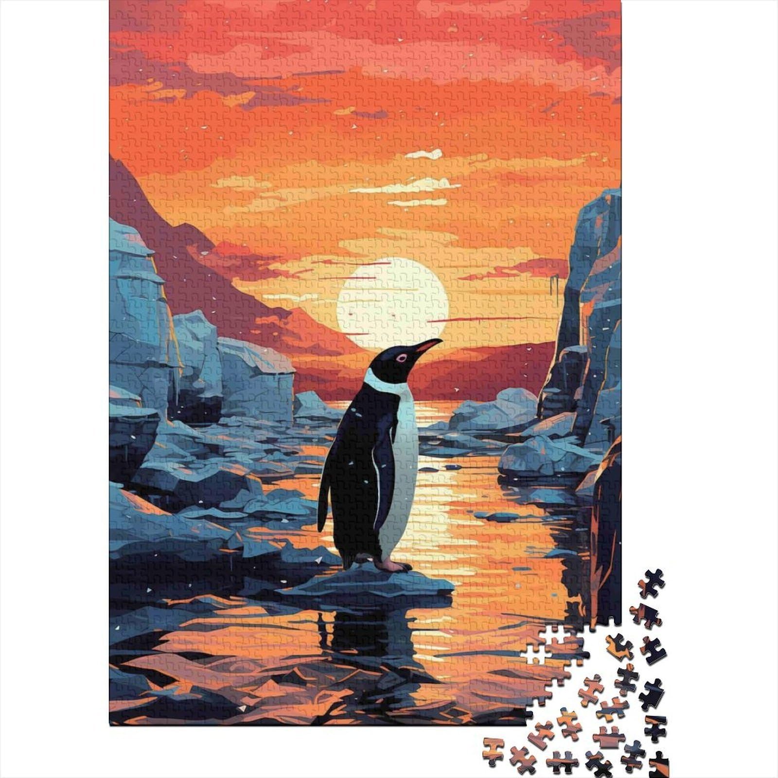Penguin Sunset 1000 Piece Jigsaw Puzzle Adult Paper Wall Art Decor — image 1