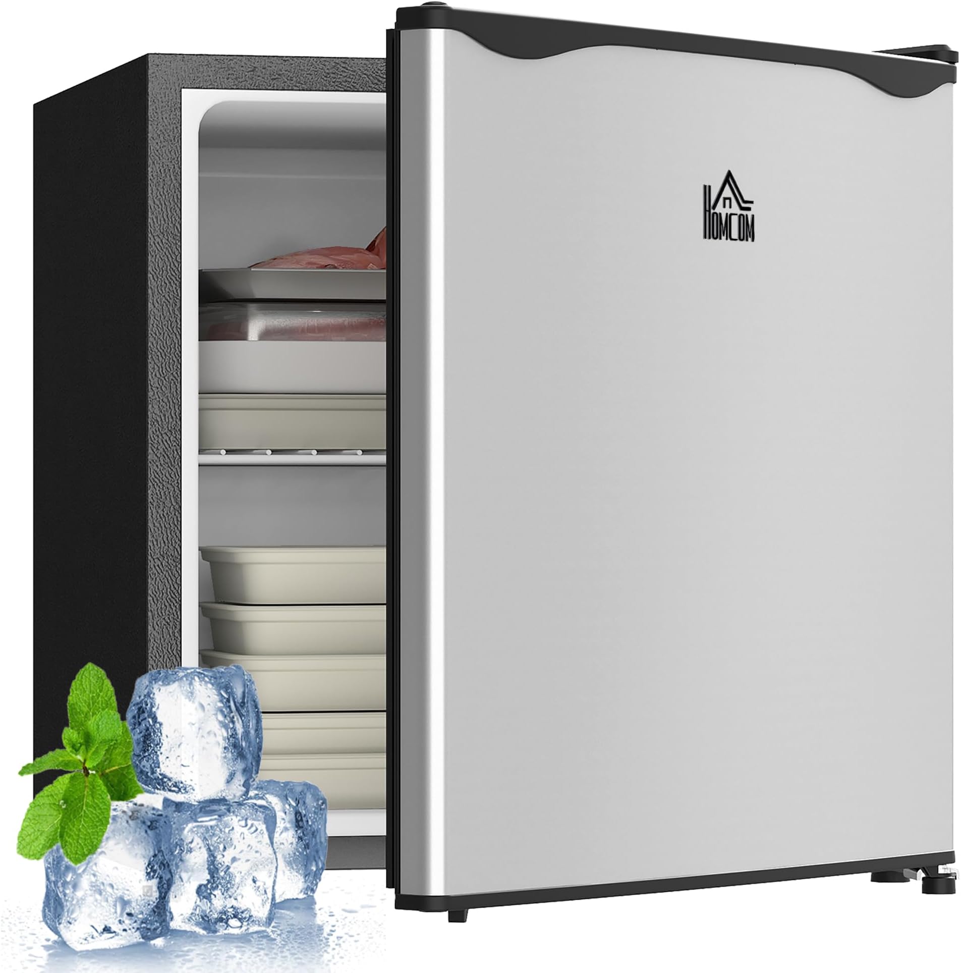 HOMCOM Mini Freezer Countertop, 1.1 Cu.Ft Compact Upright Freezer with Removable Shelves, Reversible Door for Home, Dorm, Apartment and Office, Silver