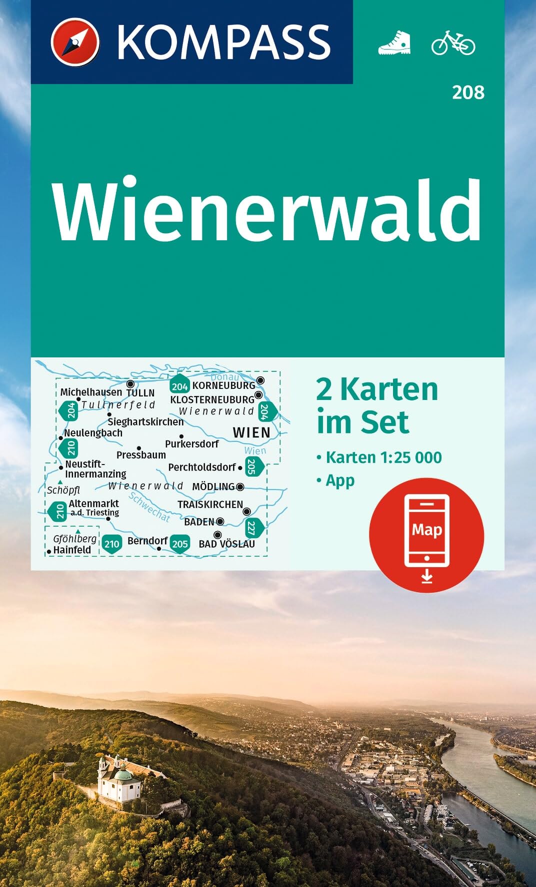 Wienerwald 2-Set (208): inklusive Karte zur offline Verwendung in der KOMPASS-App. Fahrradfahren.