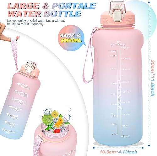 Miniatura 5 de CodiCile Botella de agua de 64 onzas con marcador de tiempo, botella de agua de medio galón a prueba de fugas con popote, botella de agua grande