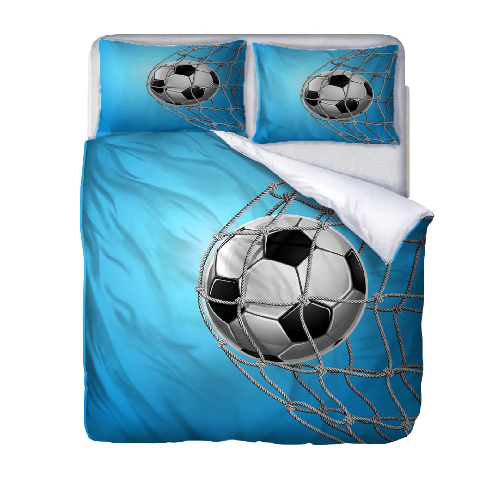 Set Biancheria Da Letto Singolo Bambini 3 Pezzi Stampati In Stampa Di Calcio 3D Set Copripiumino In Microfibra 135X200Cm Parure Da Letto Singolo Con Cerniera E 2 Federe 50X80Cm
