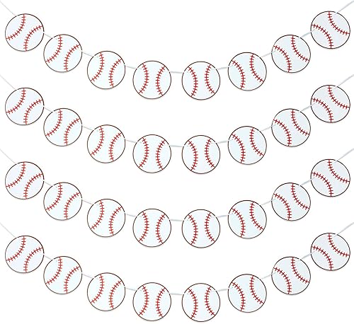 Boao Guirnalda de papel de 4 piezas para decoración de fiesta de béisbol, decoración de banderines, suministros de fiesta de cumpleaños, baby shower