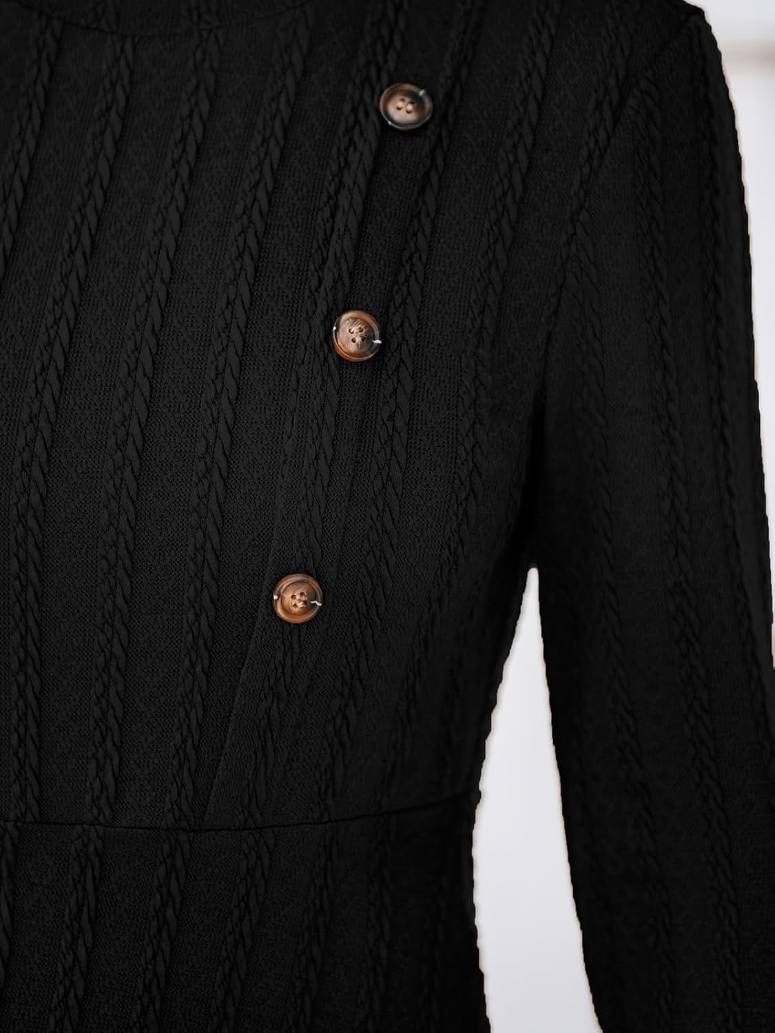 CUPSHE Women's Mini Dresses Round Neck Long Sleeve Textured Button Knit A Line Short Casual Fall Dresses - Image 5