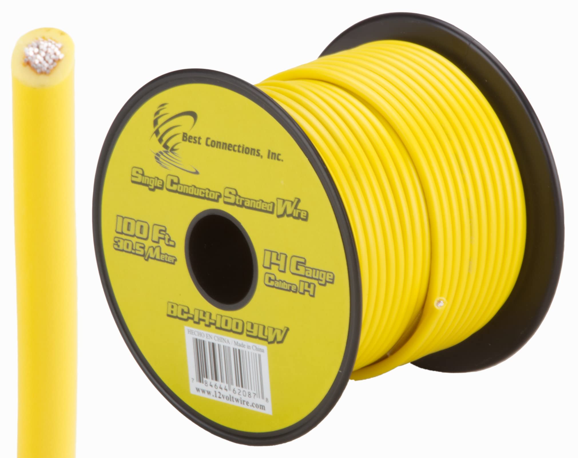 Best Connections Copper Clad Stranded Car Audio Primary Remote Wire (14 Gauge 100', Yellow) by Audiopipe