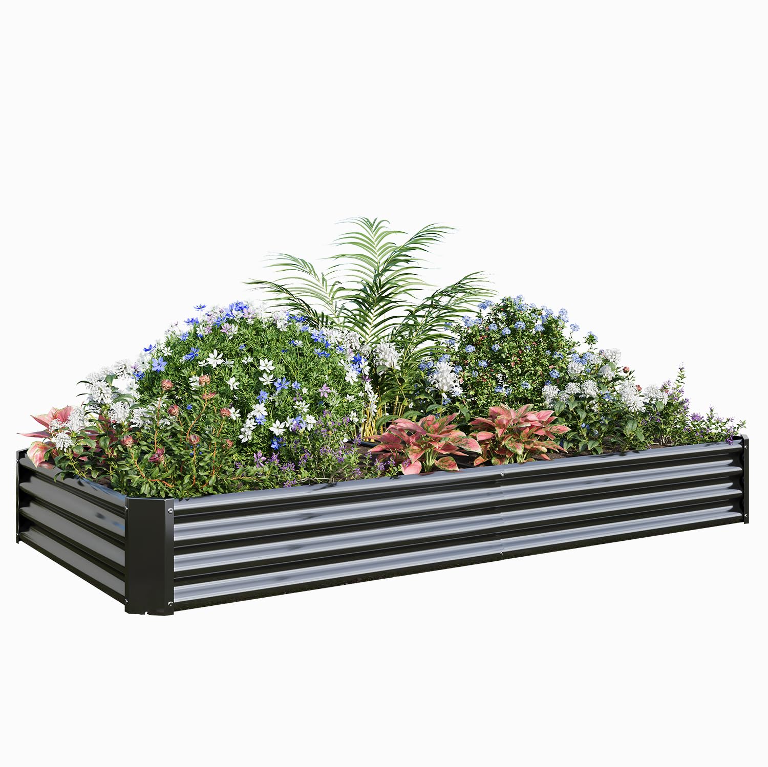 Set di aiuole rialzate in metallo zincato, per giardino, 232 x 113 x 30 cm, set di aiuole rialzate per verdure, fiori grassi, erbe aromatiche, aiuole e vaschetta per piante, rettangolare, nero