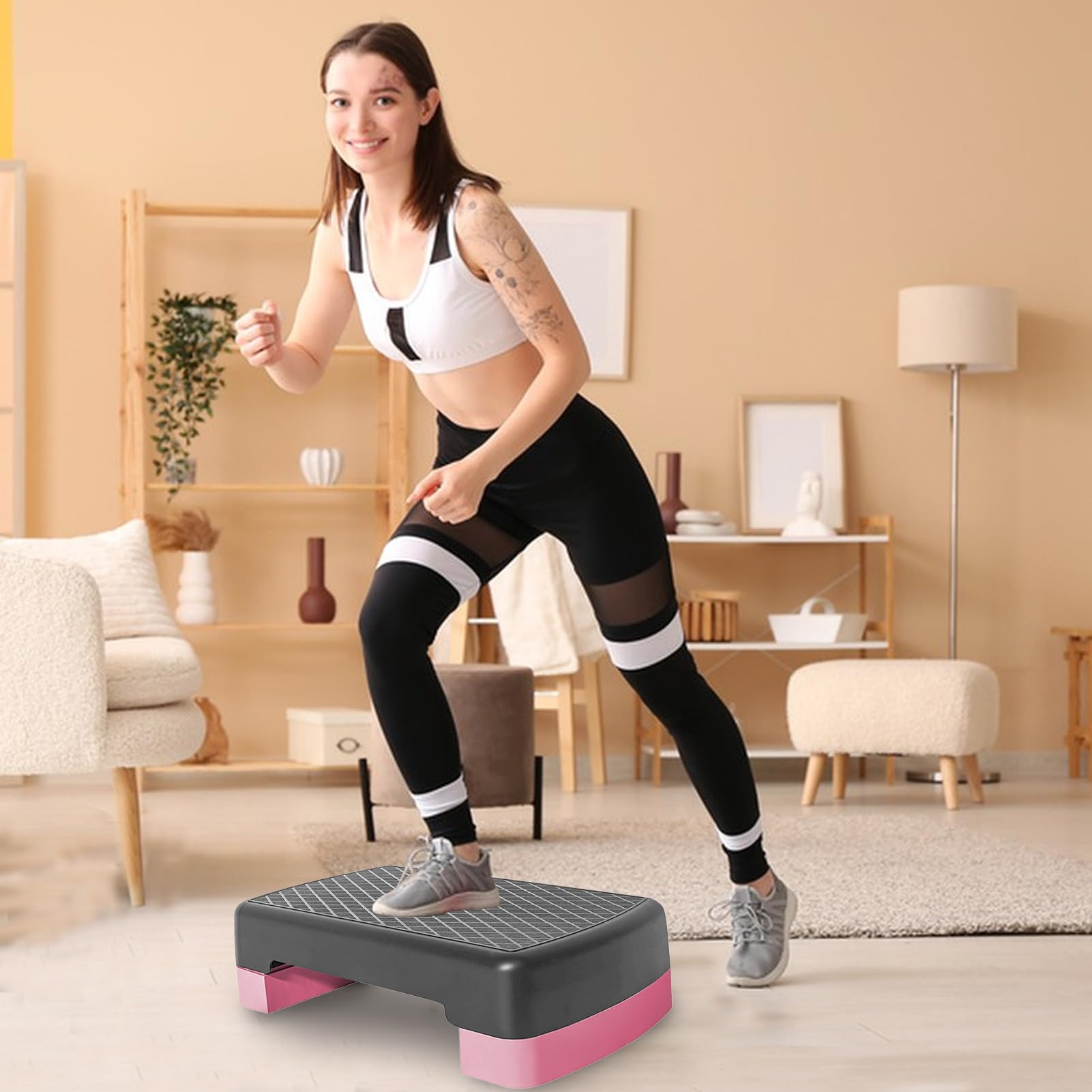Stepper d'Aérobic, step d'exercice aérobique Hauteur Réglable Stepper de Fitness Planche de Step Equipement De Fitness pour Fitness à la Maison et au Bureau, 45x28x13cm