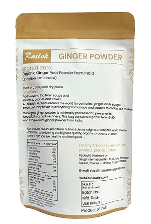 Raslok Ginger Powder | مطحون بدقة لسهولة الخلط ، نكهة توابل الزنجبيل الخام | الأصل الهندي (8 أونصات)