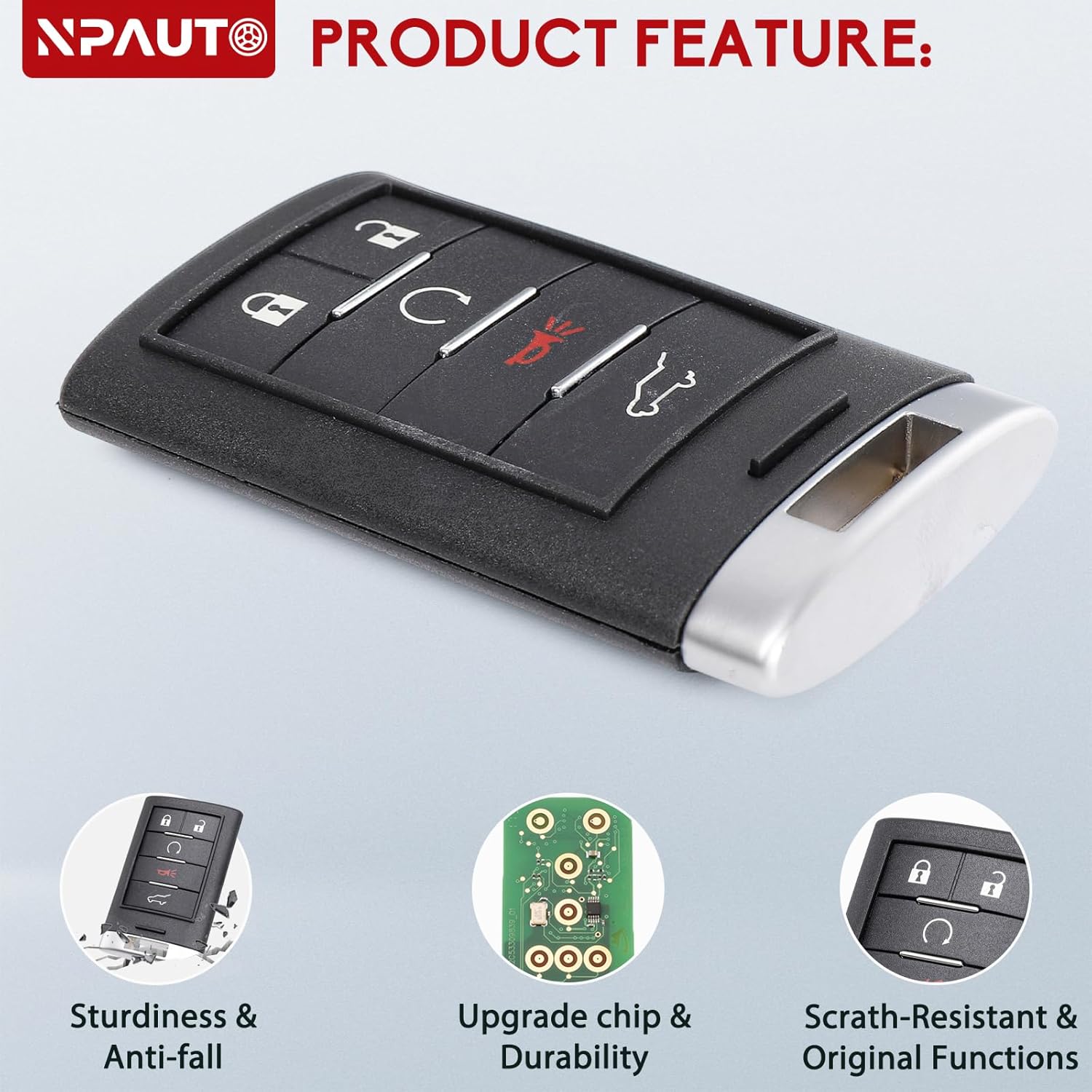 NPAUTO Key Fob Remote Replacement for Cadillac SRX ATS ELR XTS 2010 2011 2012 2013 2014 2015 Keyless Entry Remote Control Start Car Key Fobs (FCCID NBG009768T, 5-Buttons, 315 MHz)