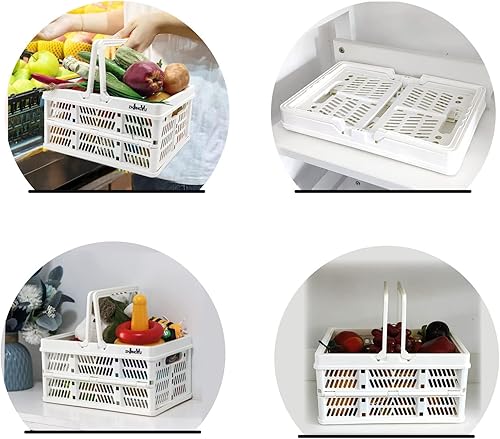 Miniatura 5 de Cestas de Almacenamiento de Plástico, Paquete de 2 Cestas de Plástico para Organizar, Cesta de Compras Plegable, Caja Plegable con Asas, Caja