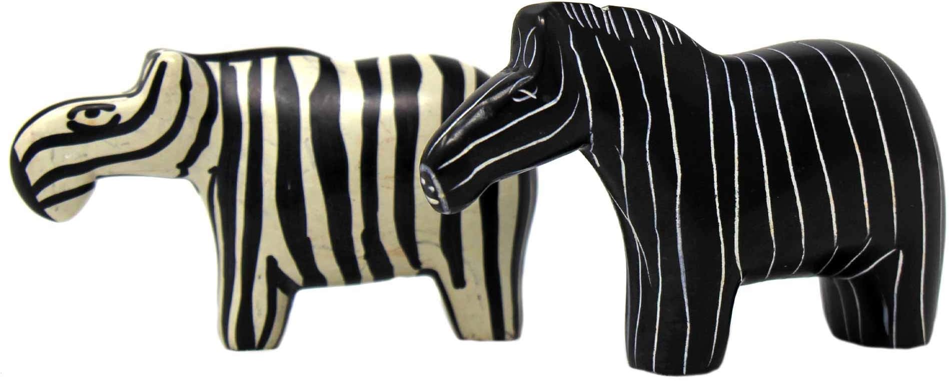 Global Crafts - Handmade Zebra Soapstone Statues - Set of 2, Made in Kenya