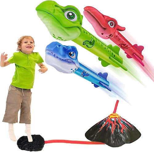 Lanzacohetes para niños  Juguetes de lanzamiento de dinosaurio Stomp se eleva más de 100 pies  3 cohetes de espuma y almohadilla de lanzador de