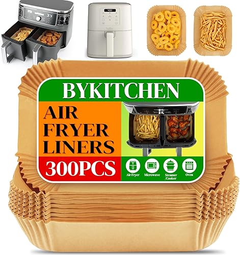 BYKITCHEN 300 forros para freidora de aire Ninja Dual Airfryer, papel pergamino desechable rectangular compatible con Ninja DZ201DZ401DZ550, Bella