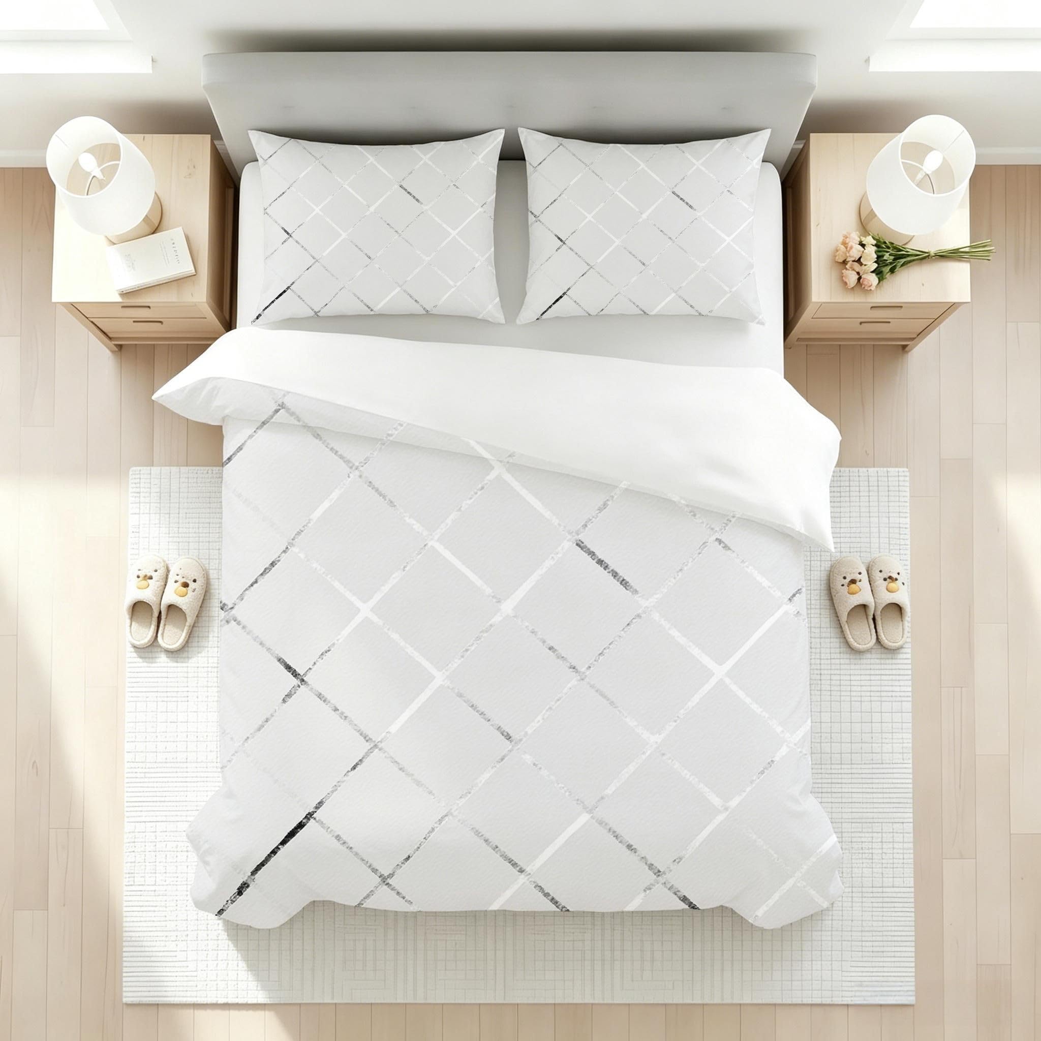 Copripiumino Matrimoniale Strisce Argentate 260x240, ZQ9054 | Traspiranti Durevoli Microfibra, per Tutta la Famiglia, Matrimoniale, per Tutte le Stagioni, con 2 Federe 50x80 cm