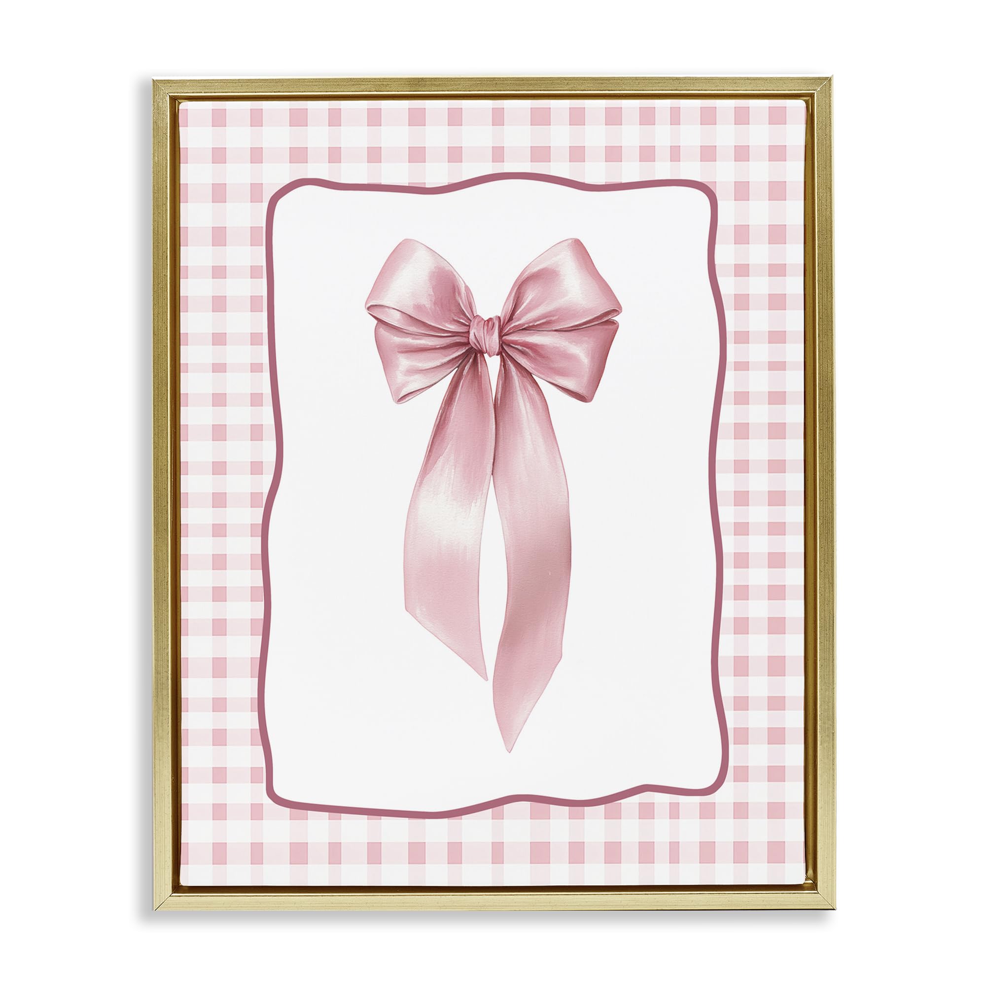 Stupell Industries 'Pink Gingham Ribbon', Floating Frame Canvas Art, Gold, 25 x 31 Inches, Easy to Hang and Sturdy, Made in USA, by Christine Simpson Art