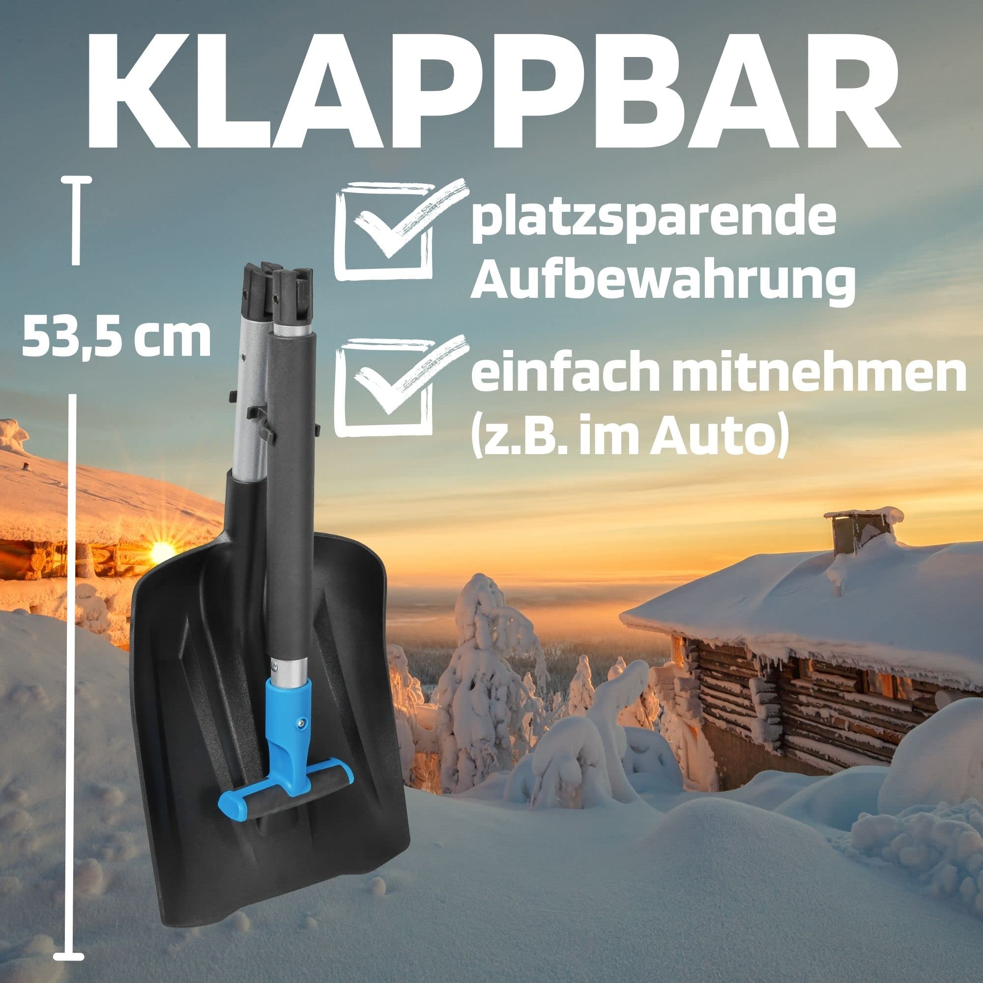 SW-Stahl 98150L Pala da Neve Pieghevole per Auto, Alluminio, 98 cm | Pala da sopravvivenza salvaspazio con lama larga 25 cm, impugnatura a T ergonomica e pratica custodia per il trasporto
