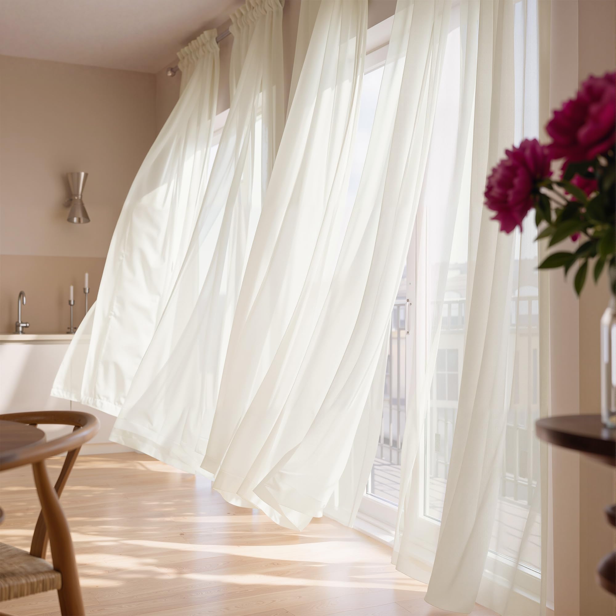 NICETOWN Sheer Curtains 96 Inches Long, Natural, W42xL96, 2 Panels