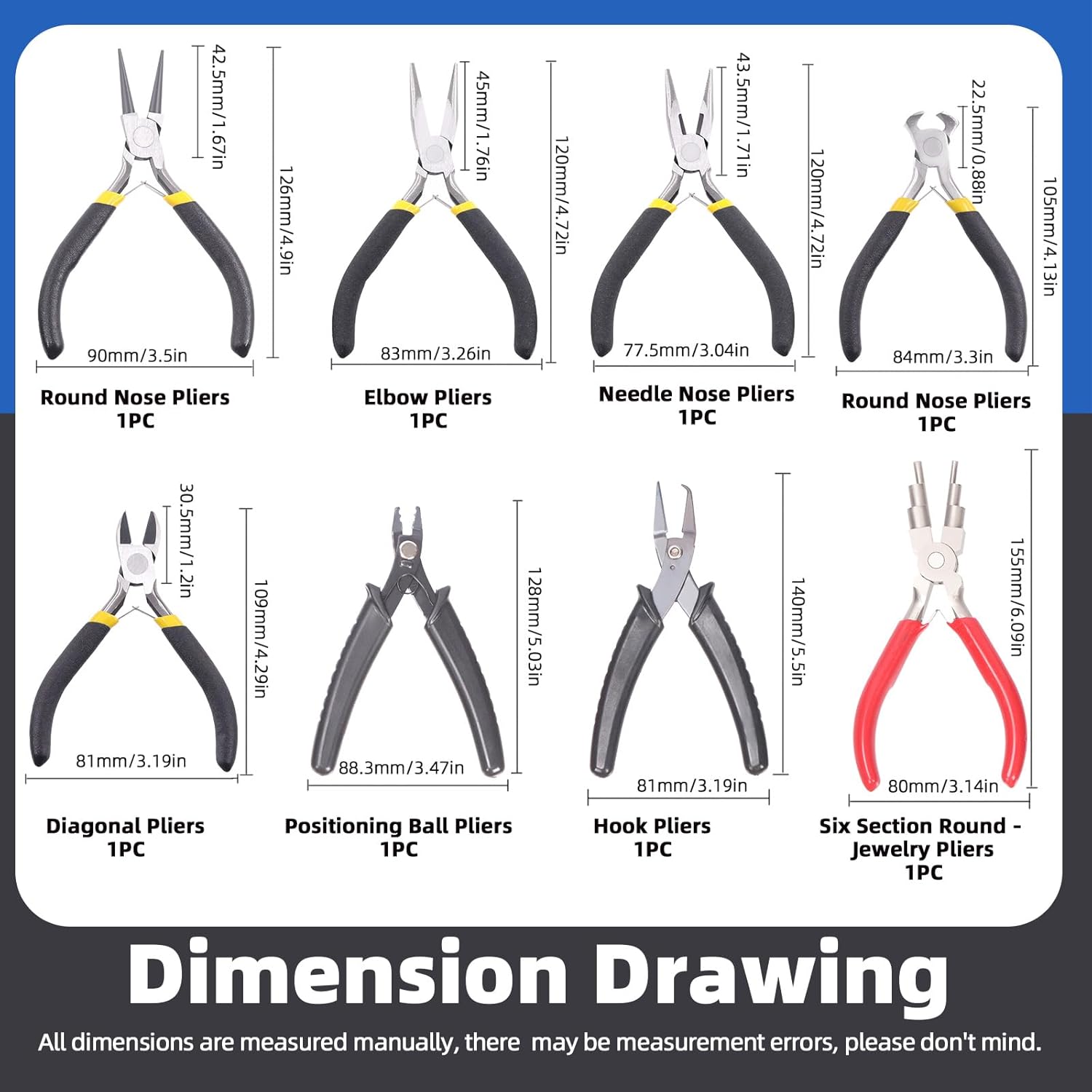Glarks 8Pcs Jewelry Pliers Kit with Needle Nose Pliers/Round Nose Pliers/Bent Nose Pliers/Wire Cutters/Crimping Pliers/End Nippers/Bail Making Pliers/Nylon Pliers for Jewelry Making Supplies
