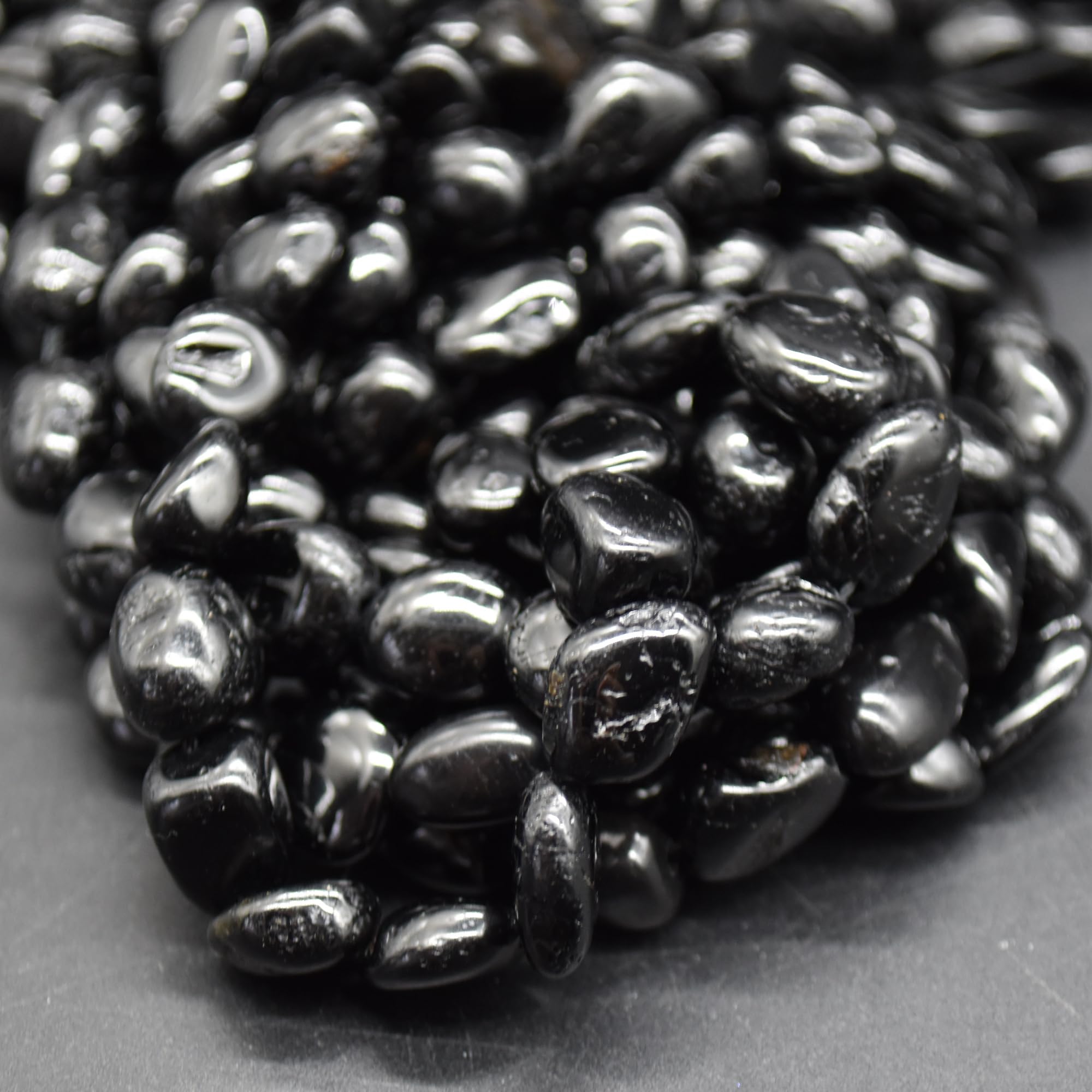 Grade A Natural Black Tourmaline Semi-Precious Gemstone Pebble Tumbledstone Nugget Beads - 7mm - 10mm - 15" Strand