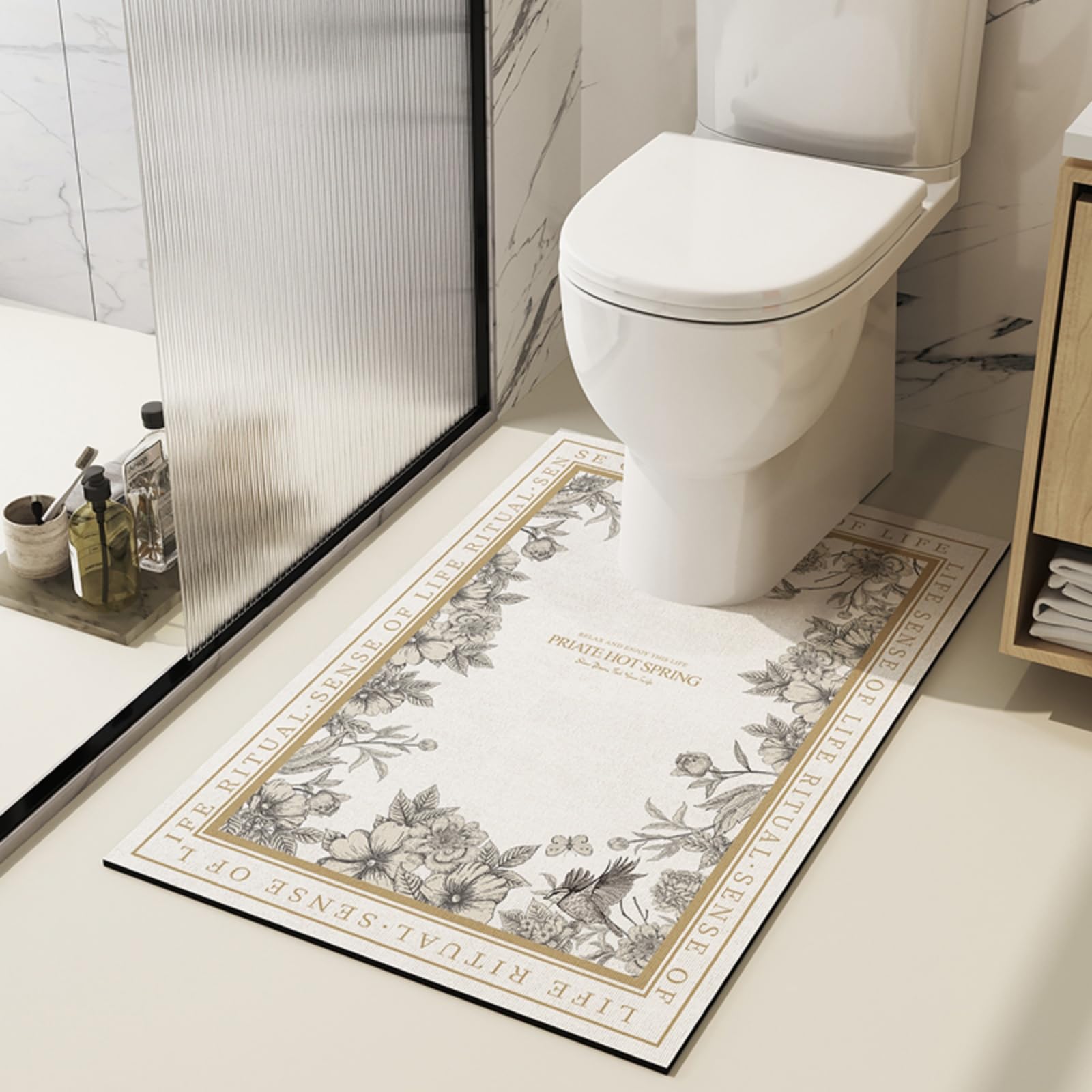 Tapis toilette WC contour antidérapant lavable pour éviter les sols humides