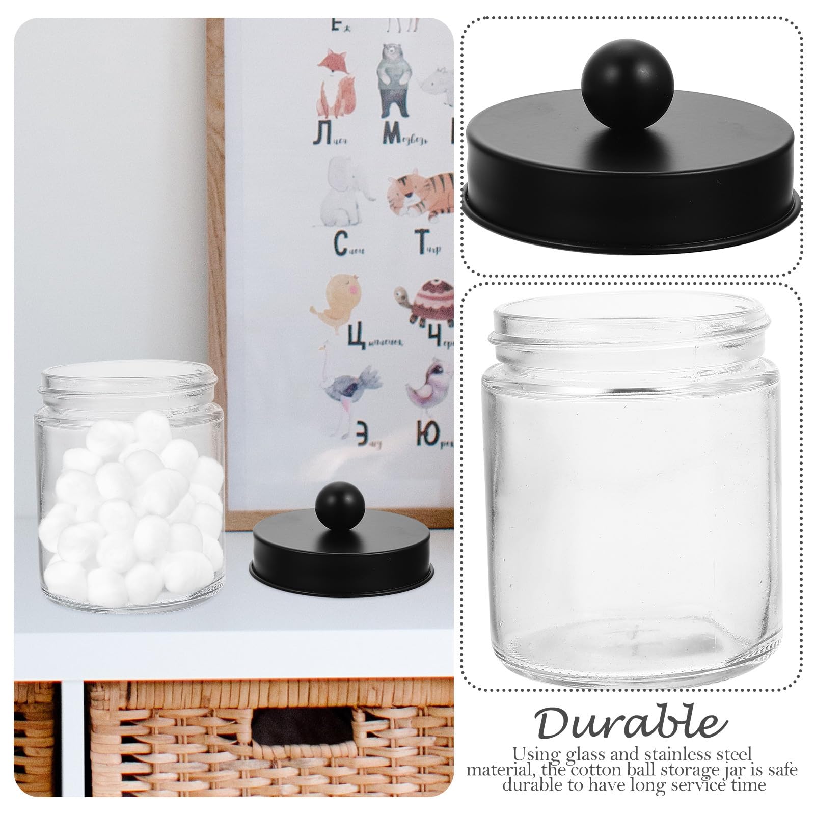 3 Stück Wattestäbchenhalter aus Glas mit Edelstahldeckel Luftdichte Aufbewahrungsgläser für Badezimmer Leicht zu Befüllen und Zugänglich für Bad Organizer