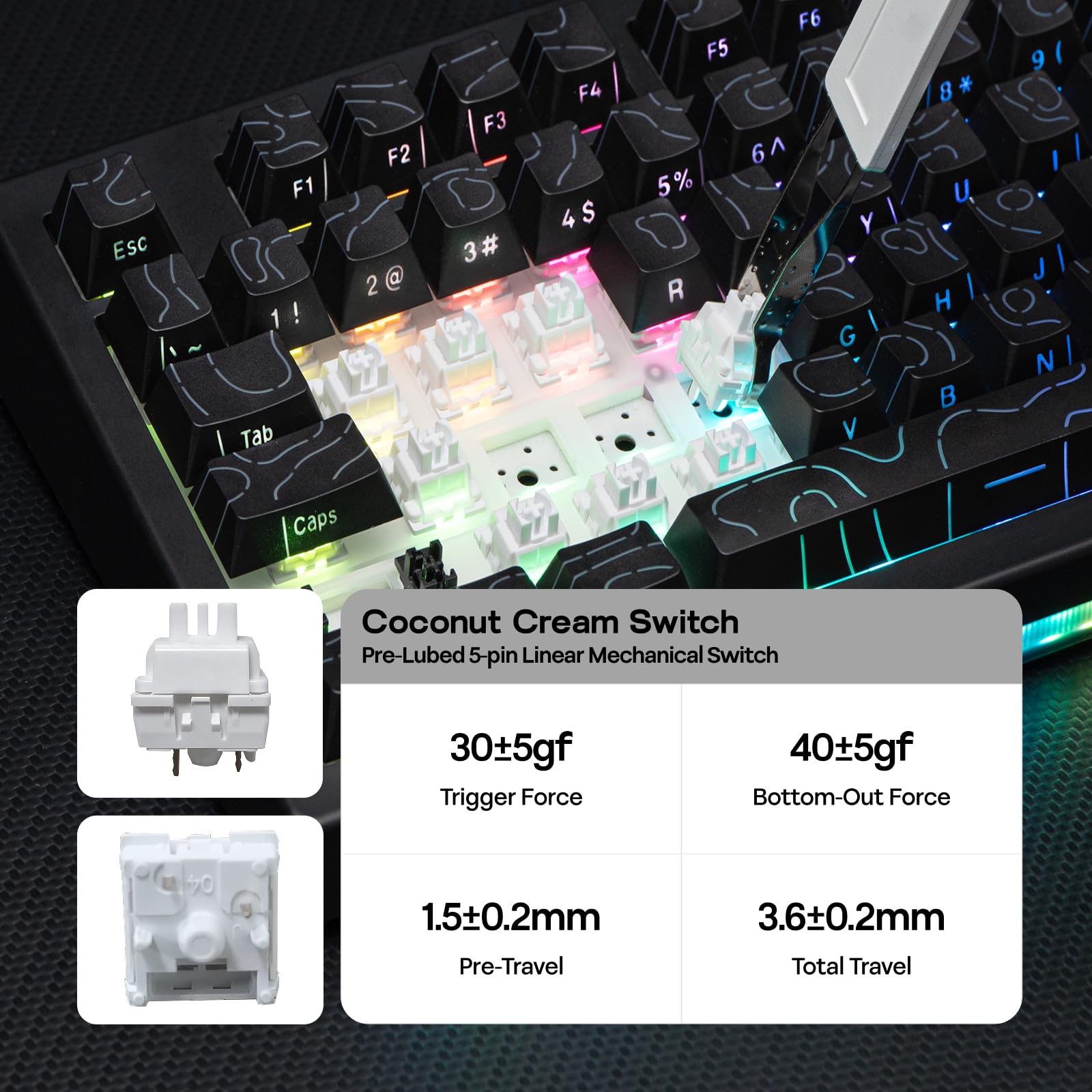 EPOMAKER AJAZZ AK820 V2 Tastiera da Gaming Meccanica Tri-Mode, Grande Manopola Personalizzabile, 2.4GHz/BT Wireless, 81 Tasti, Hot-Swap, Tasti in PBT, Layout 75% (Nero, Switch Crema di Cocco)