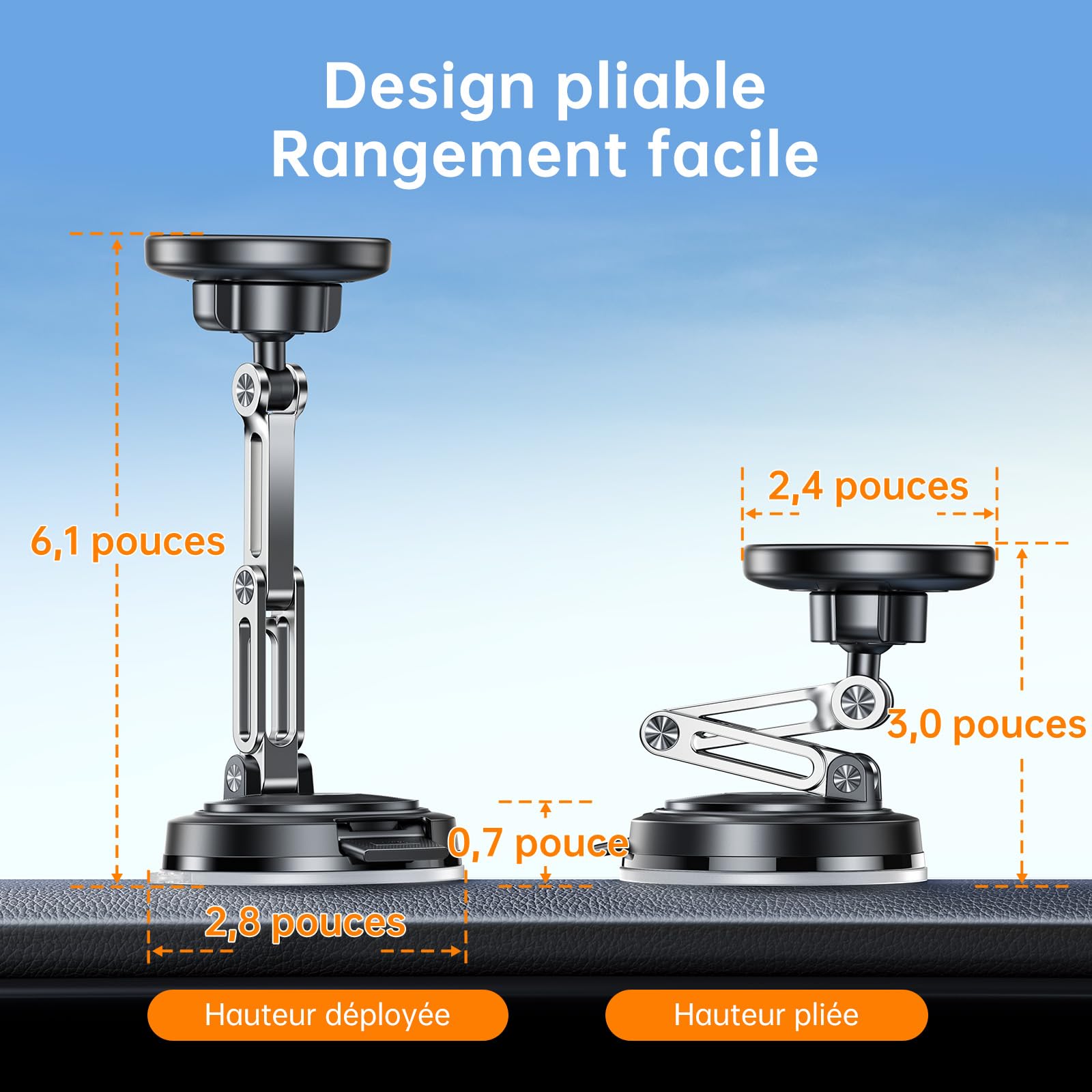 SYNCWIRE Support Téléphone Voiture Magnétique MagSafe, 3 Axes, Ventouse Remplaçable (Tableau De Bord/Pare-Brise), Rotation 360°, Pliable, Pour iPhone 17–12 Pro Max Plus
