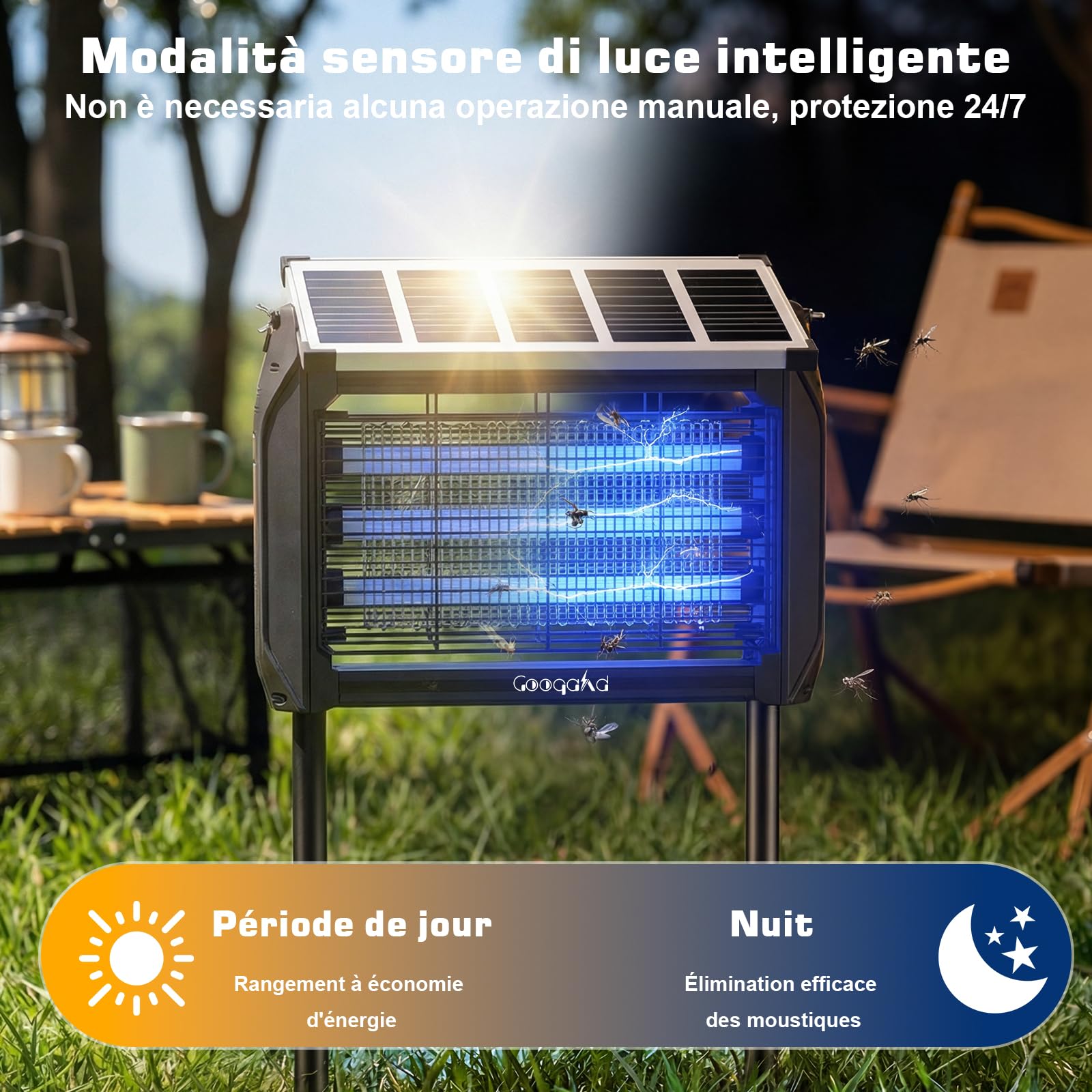 Lampe Anti Moustique Solaire Exterieur, 4500V Lampe Anti Mouche avec Batterie 4000mAh, Indice D'étanchéité IPX5, Anti Insectes Répulsif sans Fil avec Piquet pour Jardin, Terrasse, Camping