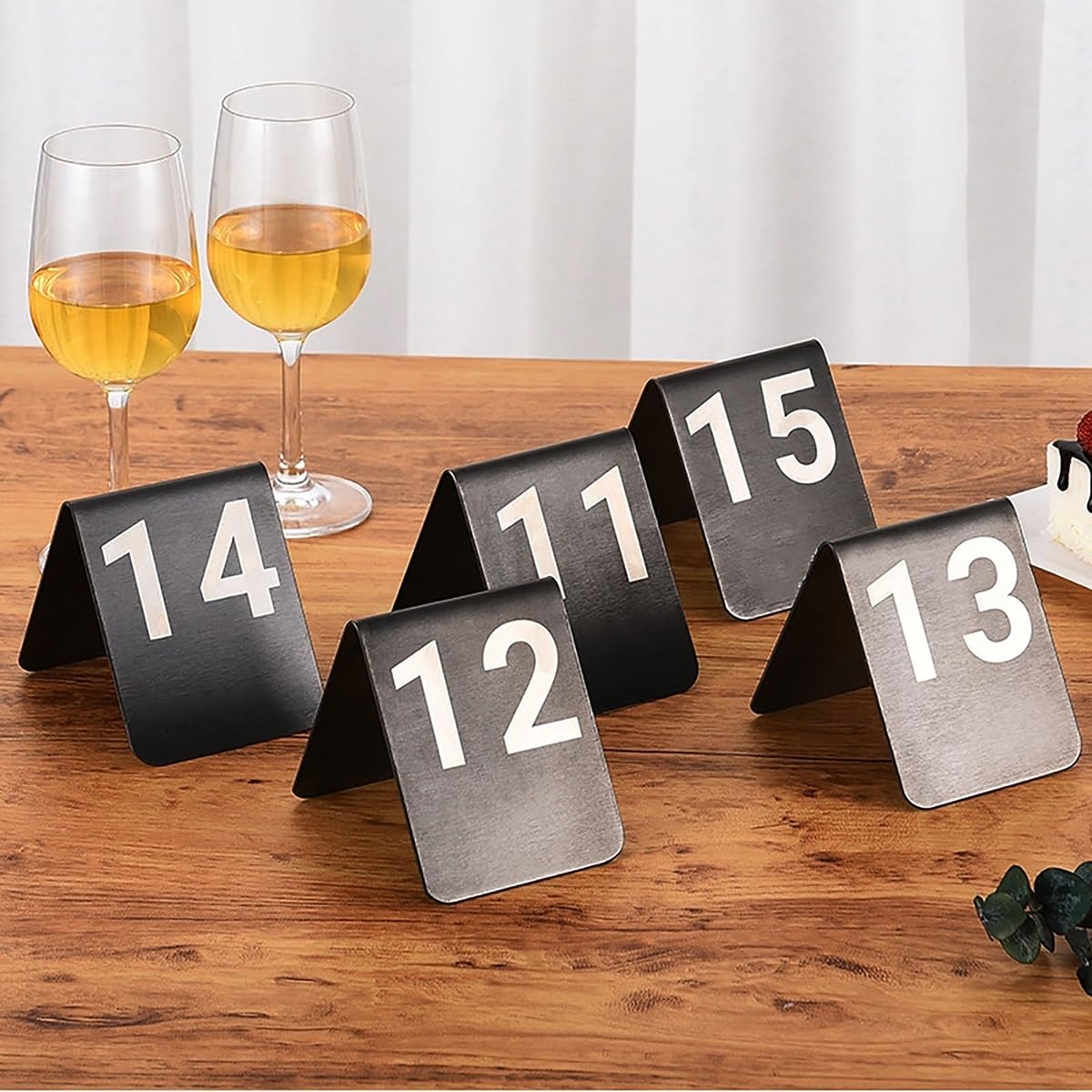 Números de mesa Números de mesa Restaurante 1-5/10/20, Números de mesa estilo tienda de campaña de acero inoxidable de titanio negro Placa de número de restaurante Placa de asiento reservada, Fiesta