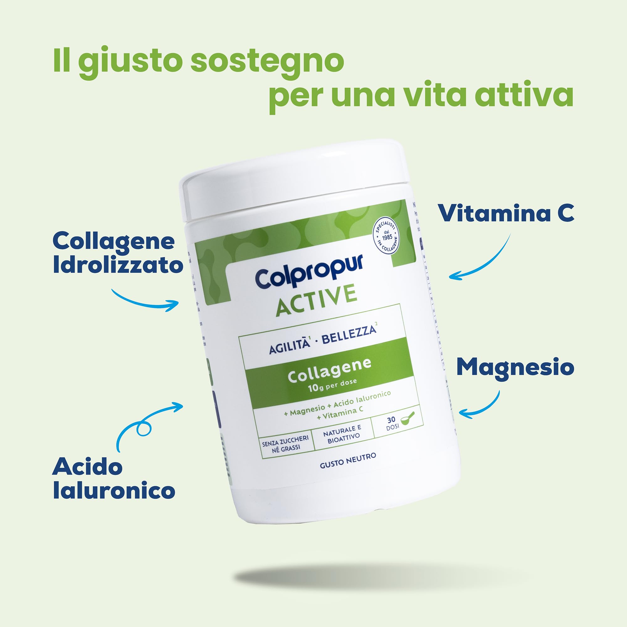 Colpropur Active Gusto Neutro – Collagene Idrolizzato in Polvere da Bere - Peptidi di Collagene, Integratore per Ossa, Muscoli e Articolazioni – 330g