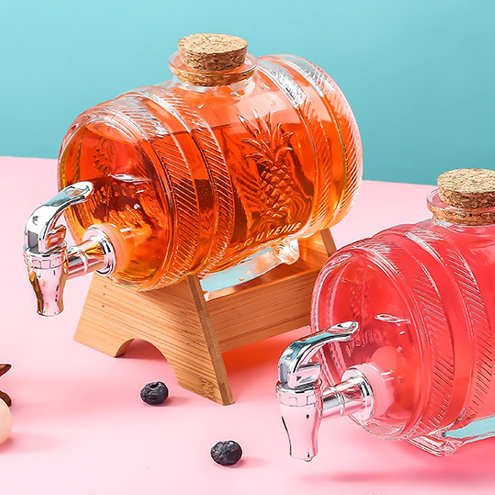 Distributeur de boissons RYSH en verre, fût de boisson refermable et réutilisable avec bouchon de liège pour jus de fruits
