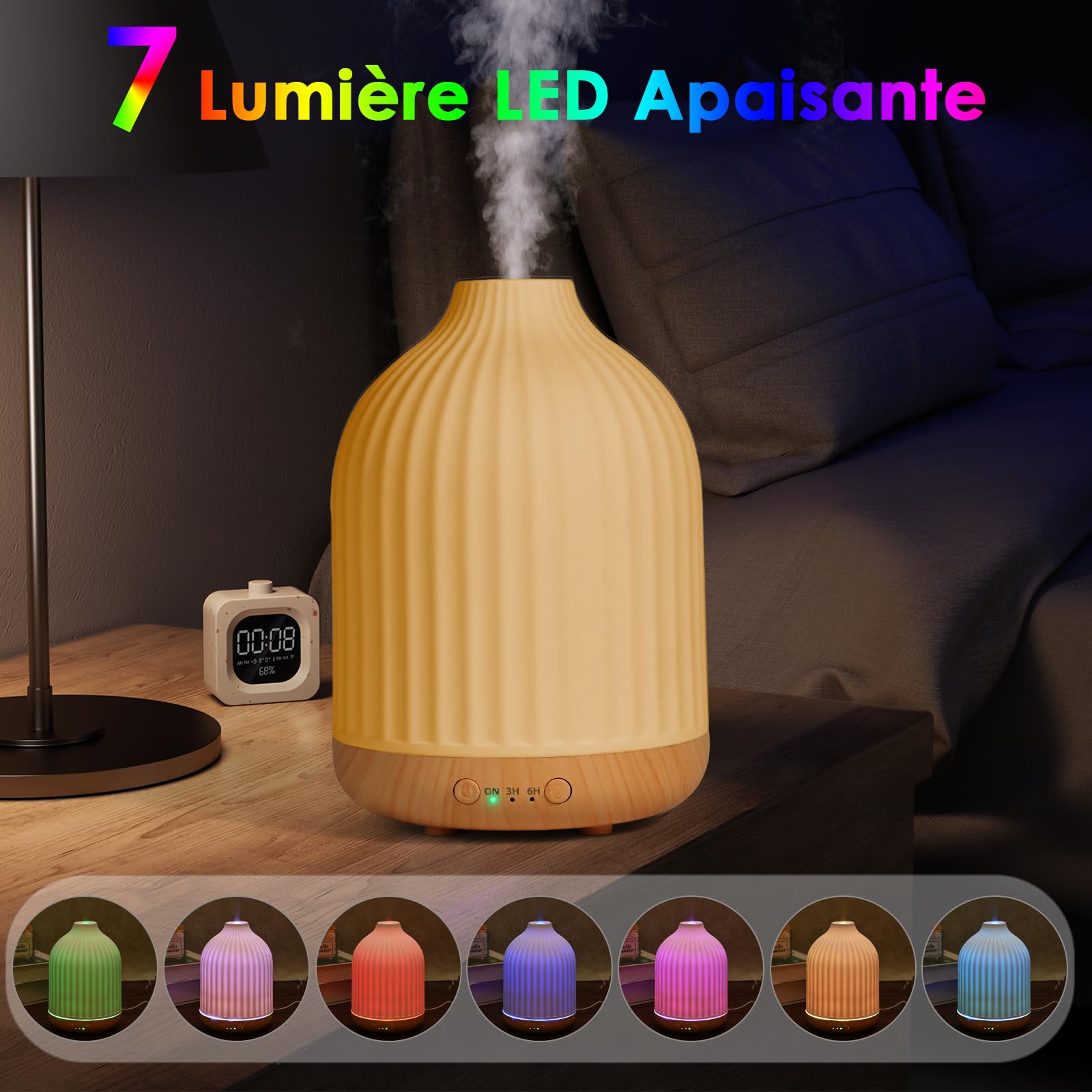 Diffuseur Huiles Essentielles en Céramique 250ML, Diffuseur de Parfum Electrique Humidificateur Ultrasonique Diffuseur Aromathérapie pour la Maison, Yoga (Blanc 250 ML)