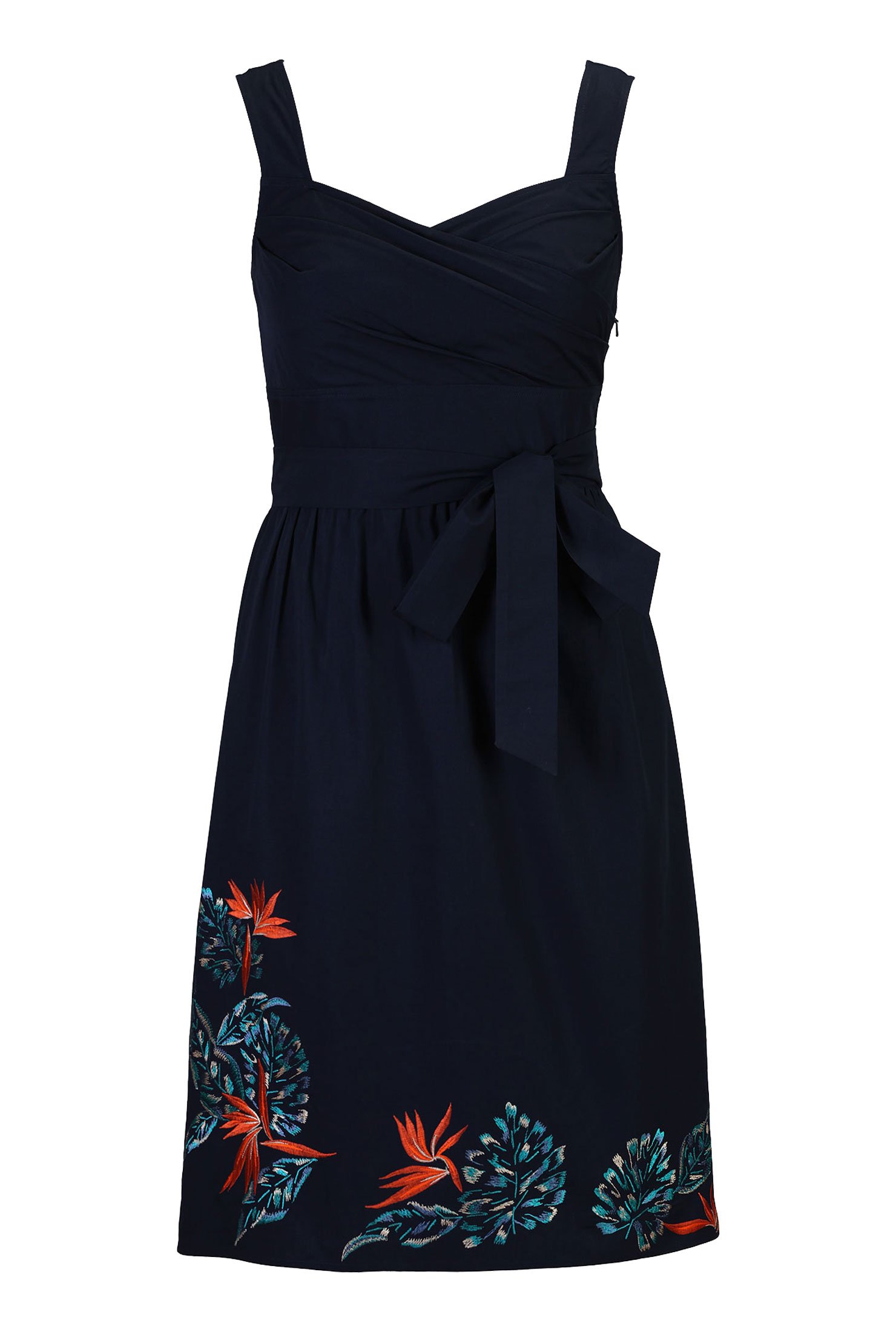 eShakti Women's Birds of Paradise Embellished poplin Dress