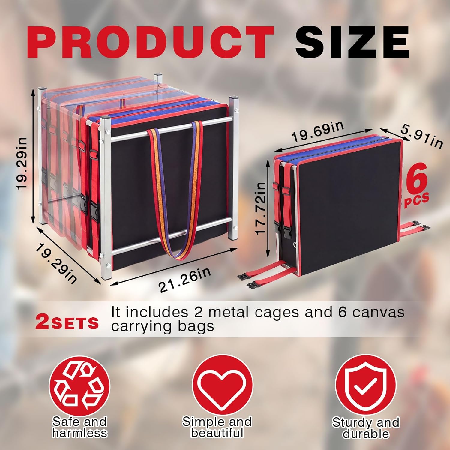 Gilprop 2 Set 3 Compartment Chicken Carrier with Metal Frame, Foldable Rooster Transport Cage, Breathable Canvas Poultry Travel Crate with Handle, Portable Chicken Coop for Farm, Show, Outdoor Use