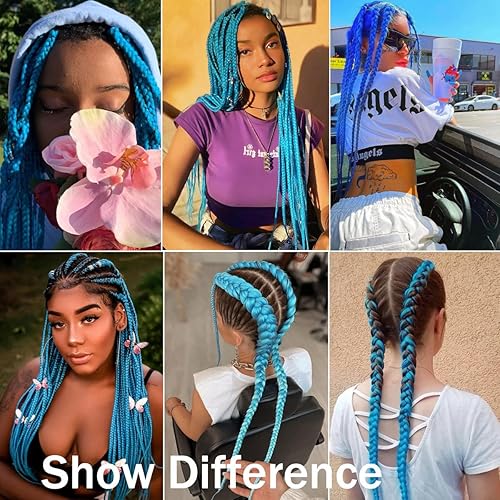 Miniatura 2 de Cabello trenzado azul cielo de 30 pulgadas, 2 paquetes de 2 extensiones de cabello trenzado largo preestirado, extensiones de cabello trenzado Yaki,