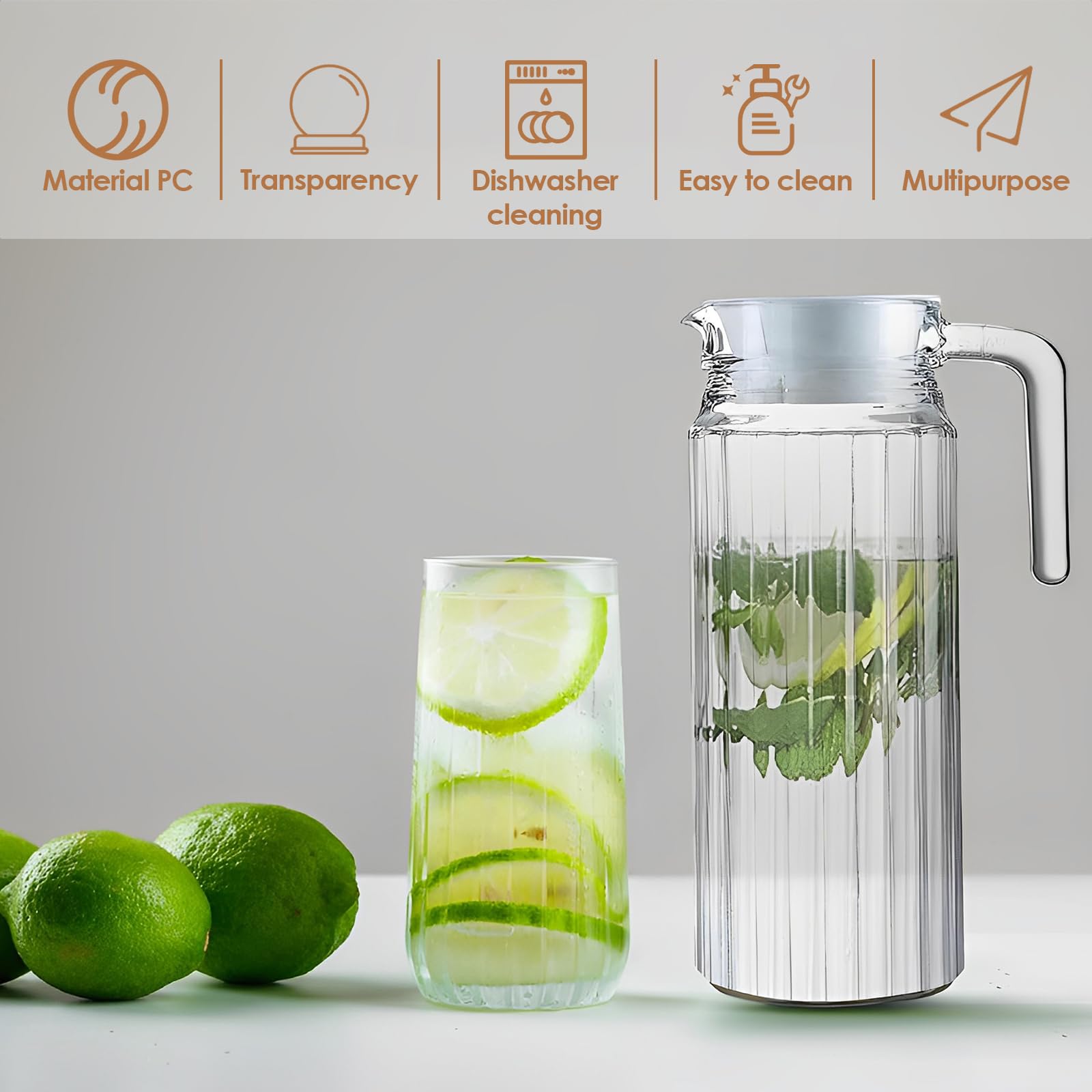 Lot De 2 Pichets En Verre Avec Couvercle, Anti-fuite, 1200 Ml, Sans BPA, Passe Au Micro-ondes Et Au Lave-vaisselle, Thé Glacé, Sangria, Café Froid Et Plus Encore