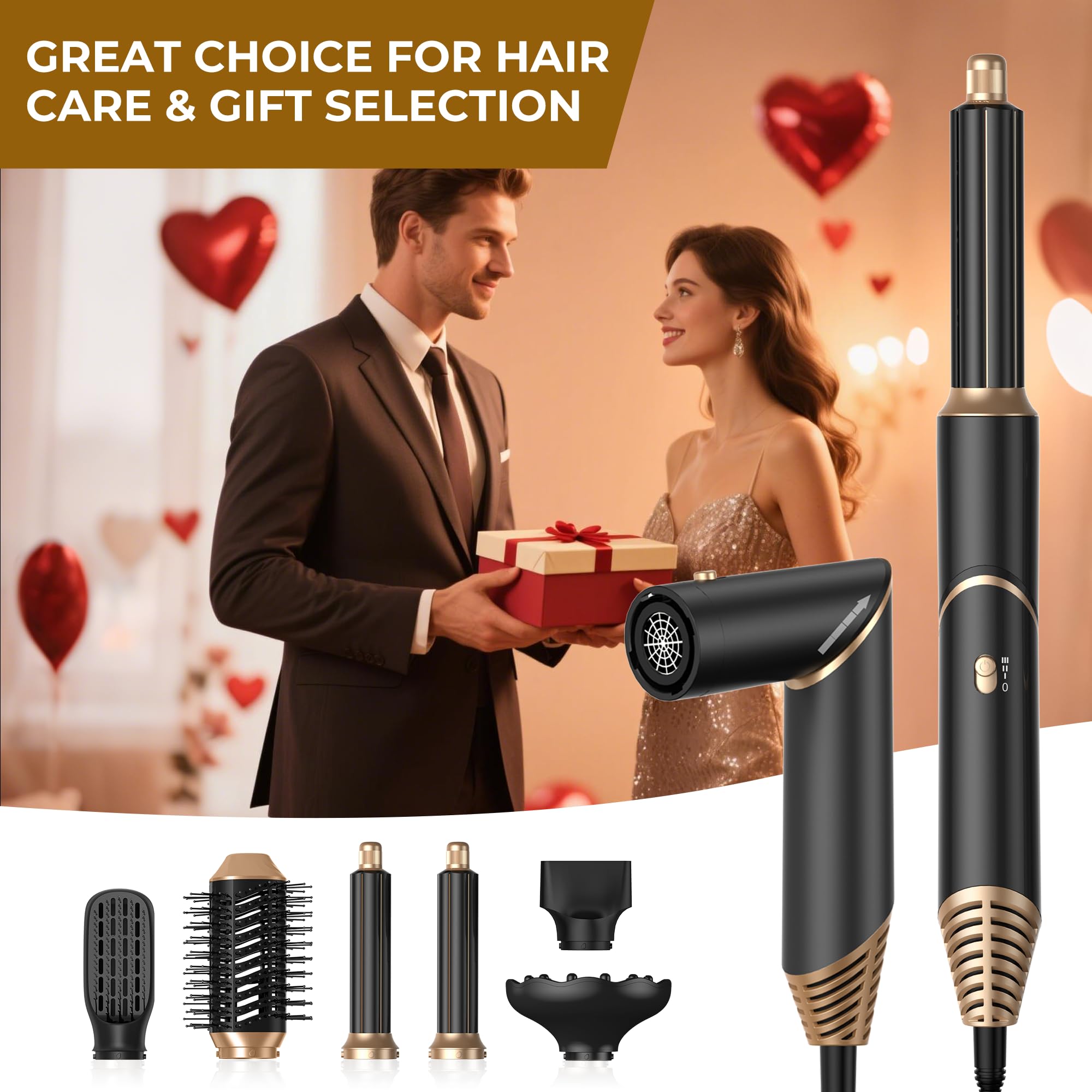 Air Styler 6 en 1 Air Brush Brosse Chauffante Brushing & Sèche-Cheveux avec Diffuseur Brosse Soufflante Airstyler Boucleur a Cheveux à Air Brosse à Lissante Ensemble Airbrush Coiffure Femmes, Noir