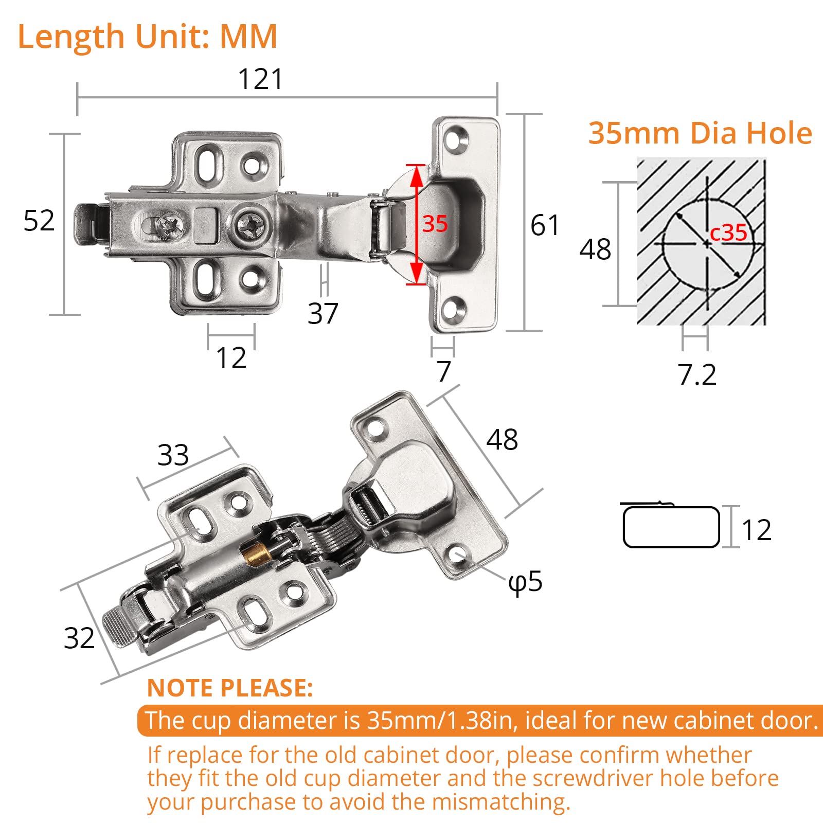 Neoteck 20PCS Inset Soft Close Kitchen Door Hinge Hydraulic