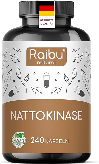 Nattokinase Kapseln Premium - 8 Monate Vorrat, 240 Kapseln je 100mg (20.000 FU/g) Hochdosiert - Deutsche Laborprüfung, Vegan & Ohne Zusätze
