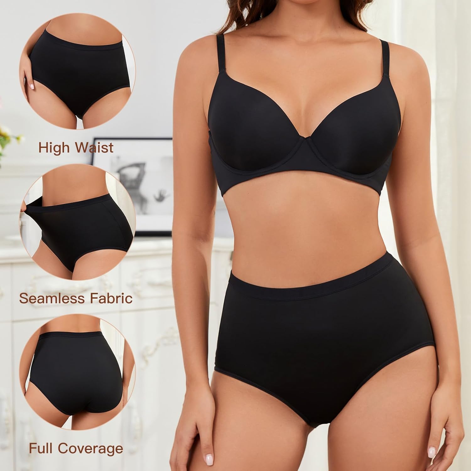Womens High Waisted Tummy Control Underwear Full Coverage Comfort Briefs Moisture-Wicking Seamless Panties MultiPack - Image 4