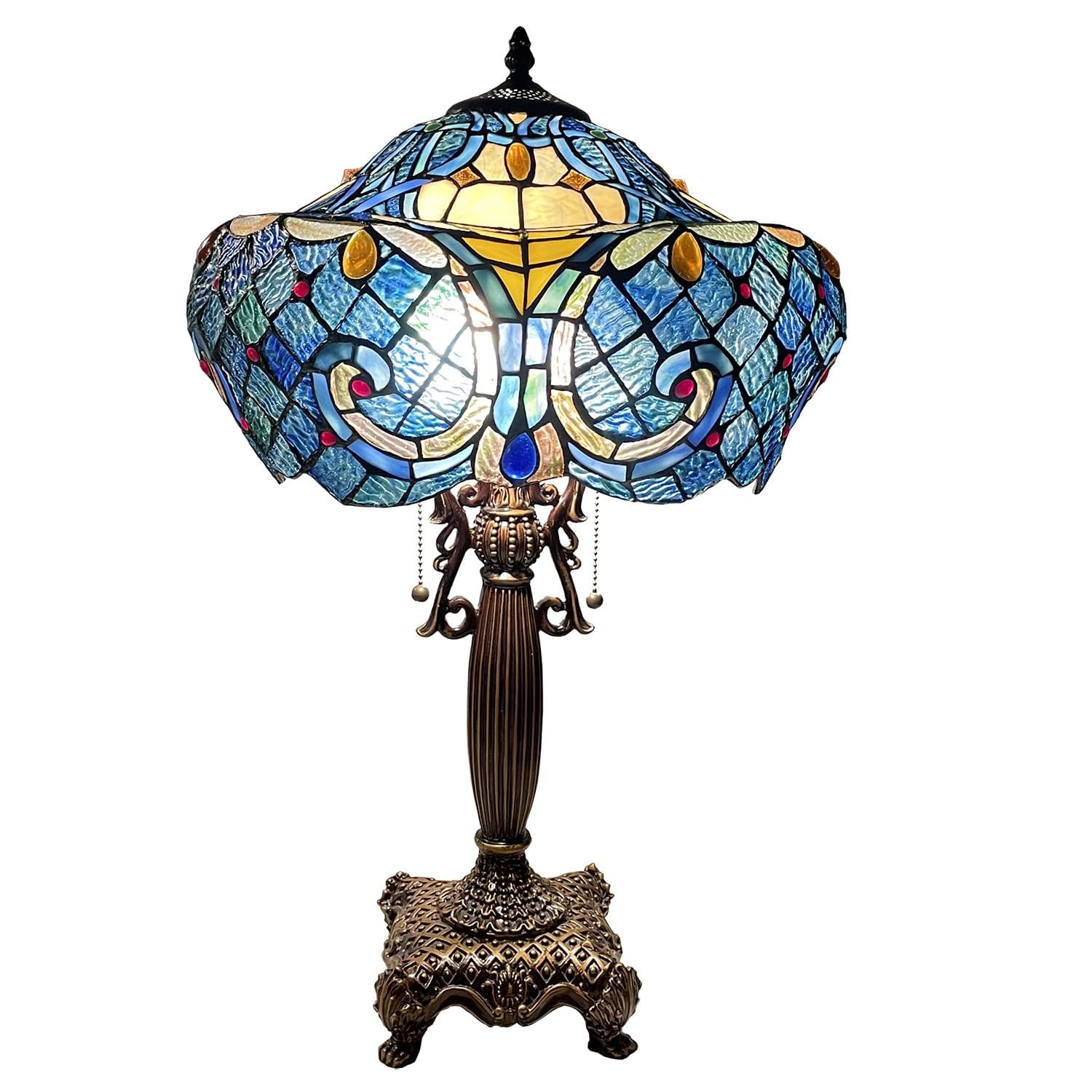 Bieye L30784 Barock-Tischlampe Tiffany-Stil Buntglas, Blau
