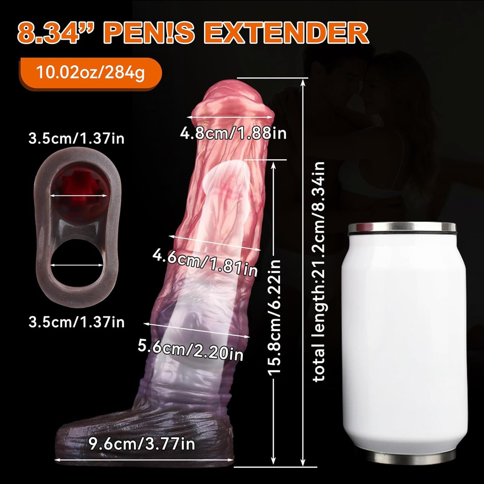 Fantasy Monster Cock Sleeve - Estensore del pene, Manica del pene di cavallo con anello, Estensione in silicone morbido, Ritardo dell'eiaculazione Giocattolo sesso anale punto G for uomini e coppie(M)