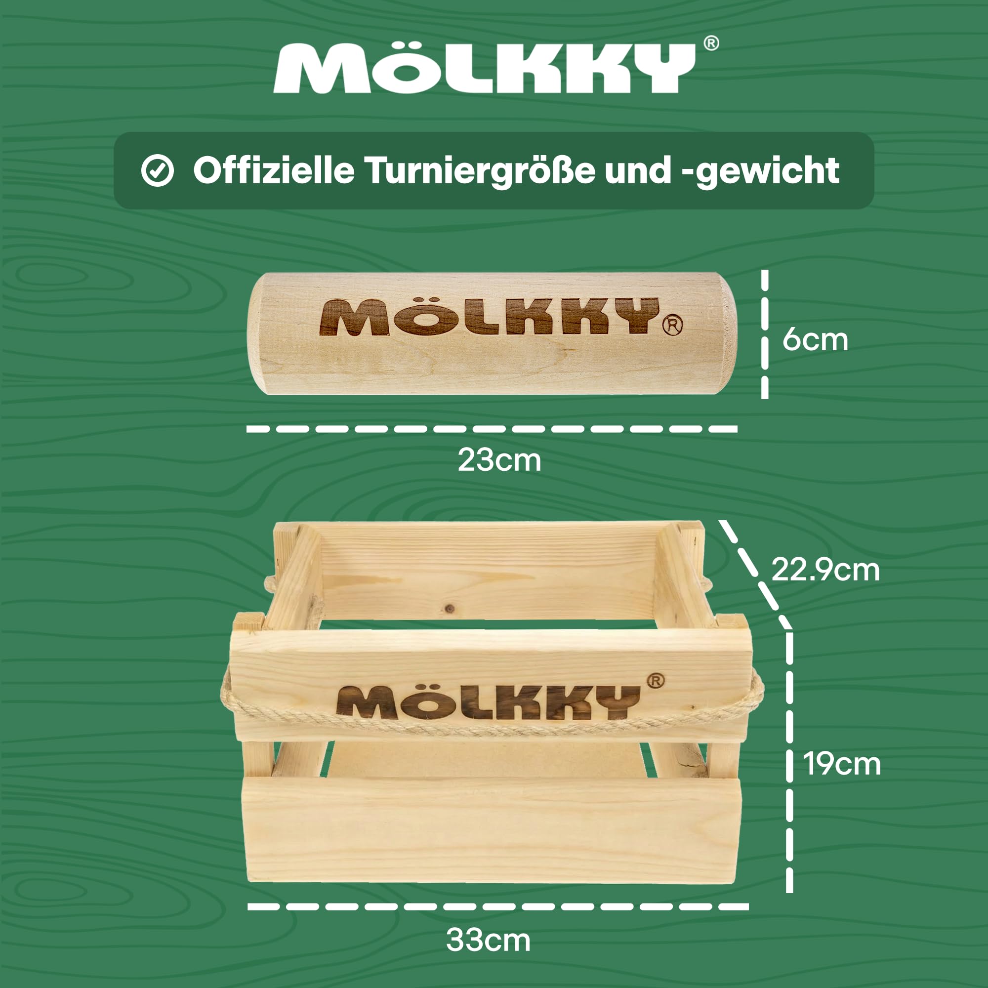 Mölkky Original - Holz Wurfspiele für Draußen, Garten, Picknick, Strand, Freizeit, Camping - Birkenholz 12 Kegel,1 Stock, Spiel Outdoor für Familie, Gruppen, 2+ Spieler, ab 6 Jahren