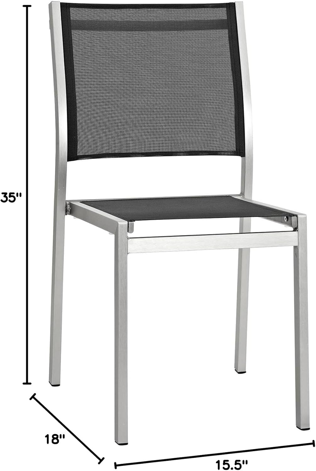 Modway Shore Aluminum Mesh Outdoor Patio Dining Accent Side Chair in Silver Black