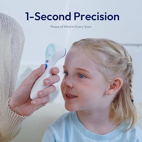 Miniatura 3 de Termómetro sin contacto para adultos y niños, lectura rápida de 1 segundo, alarma de fiebre codificada por colores, modo silencioso, función de