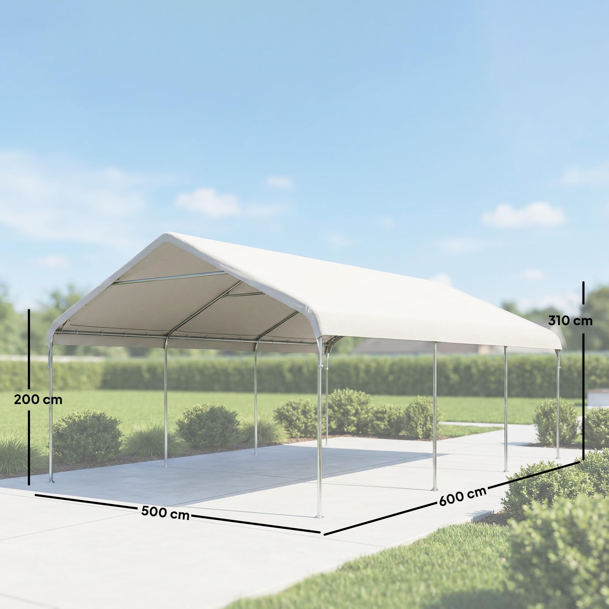 Outsunny Tettoia Auto 5x6 m Acciaio Zincato UV Resistente Tenda Garage SUV Camion Moto Crema